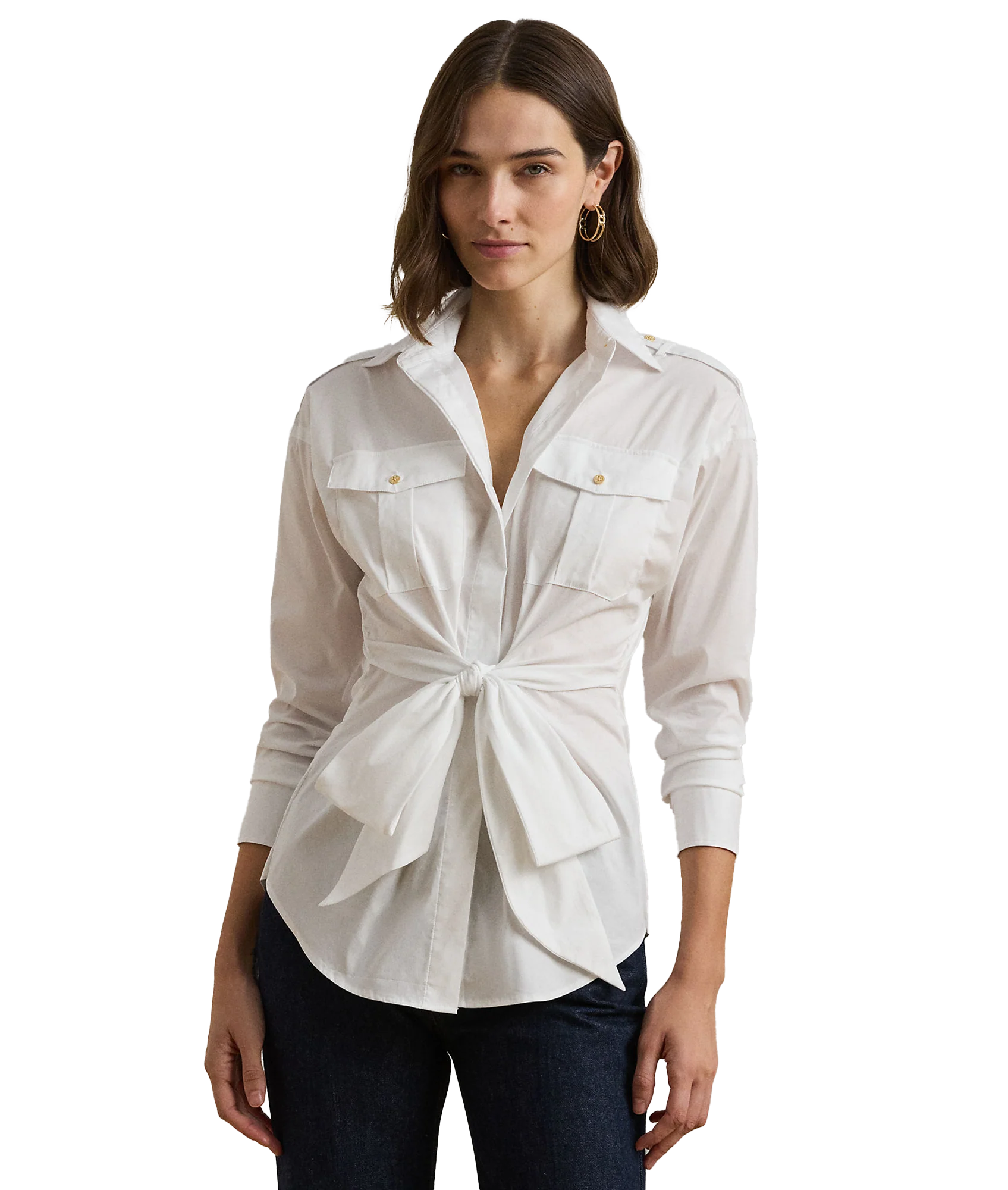 Tie-Front Cotton-Blend Shirt - White - Image 2