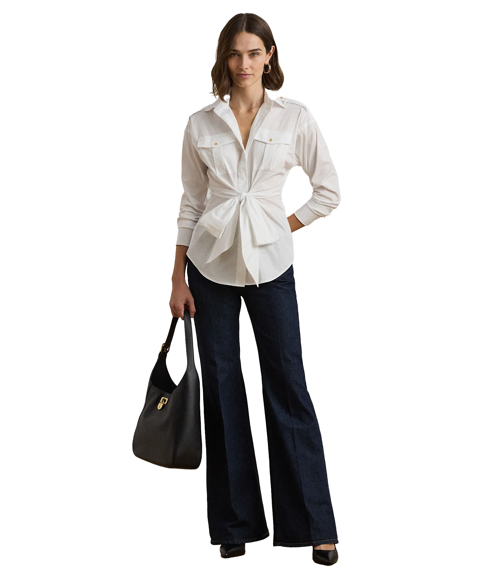 Tie-Front Cotton-Blend Shirt - White - Image 3