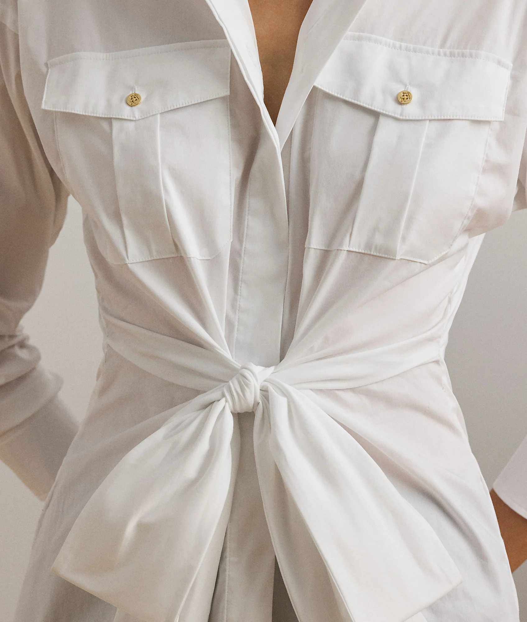 Tie-Front Cotton-Blend Shirt - White - Image 5