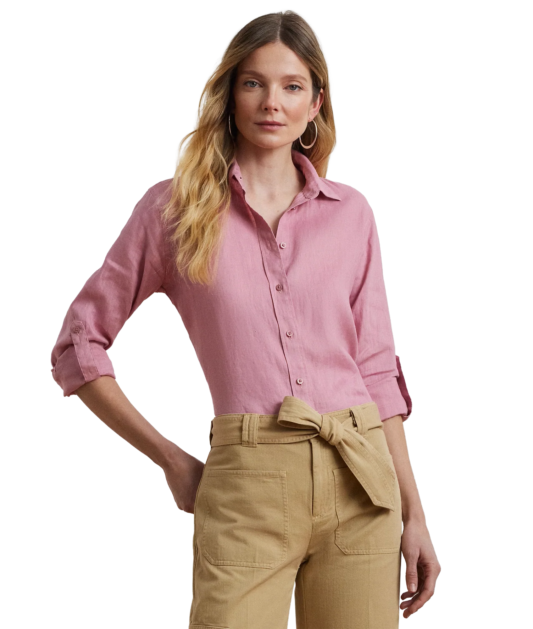 Relaxed Fit Linen Shirt - Pink - Image 2