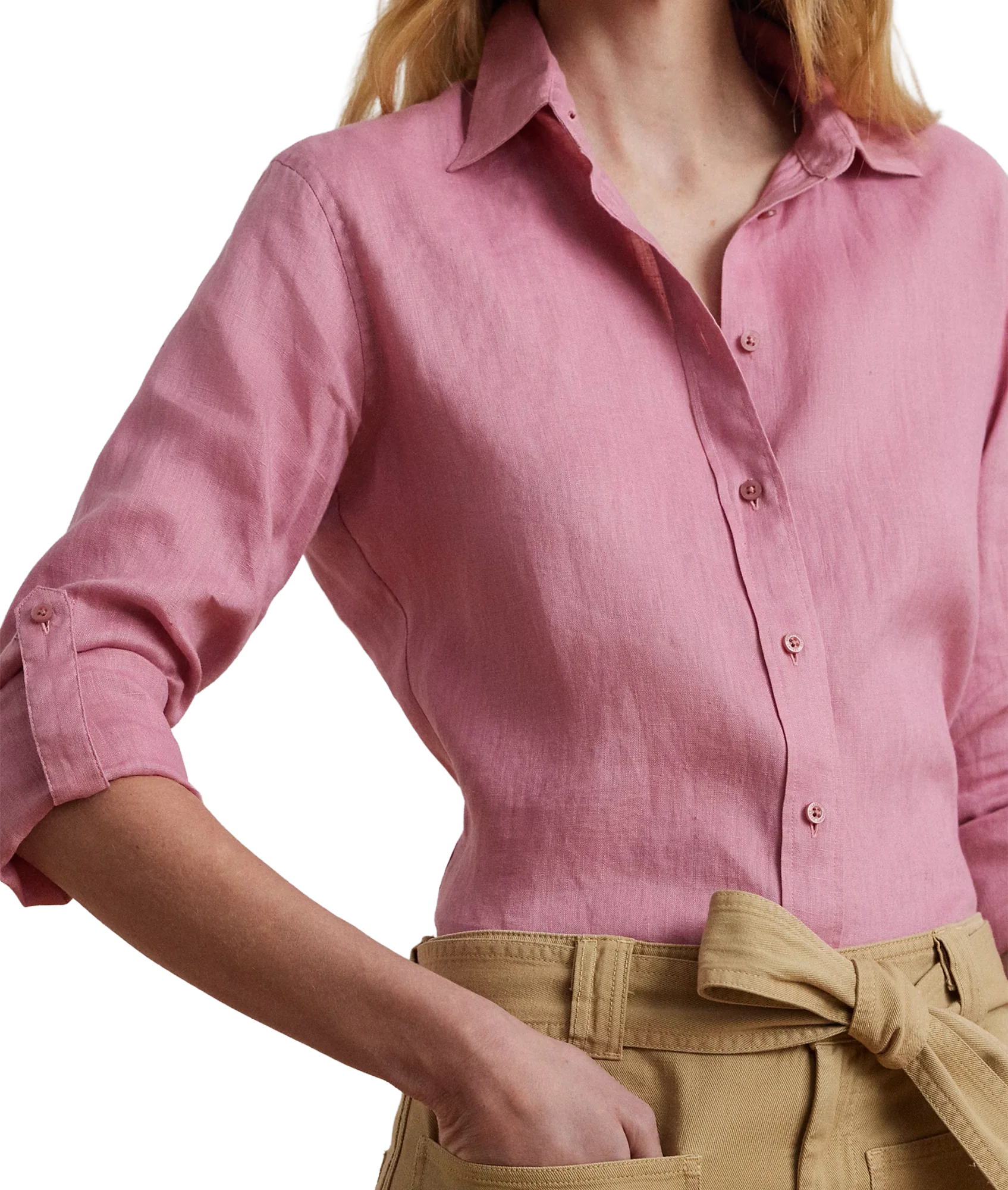 Relaxed Fit Linen Shirt - Pink - Image 4
