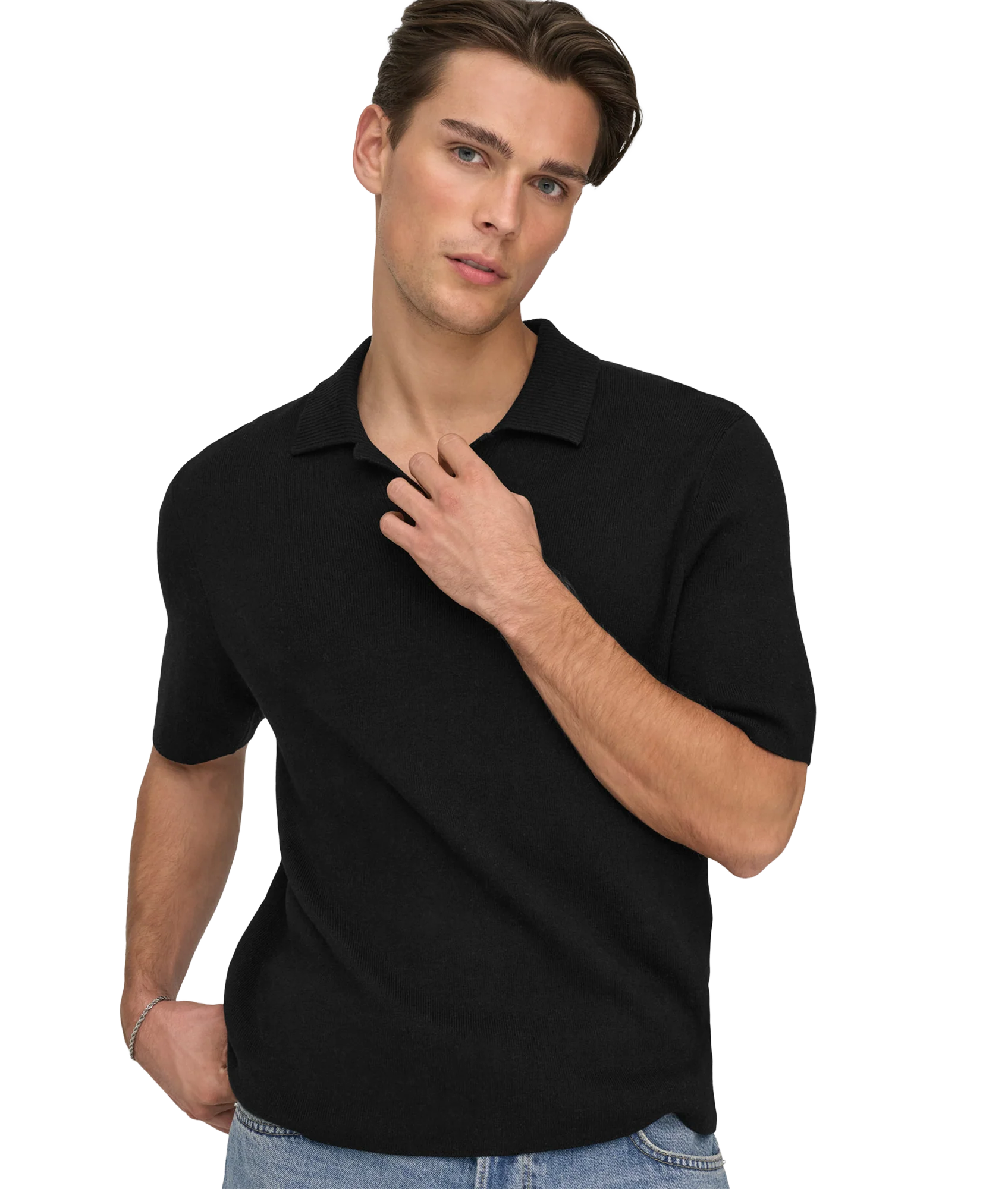 Travis Reg 12 Ss Mel Knit - Black - Image 3