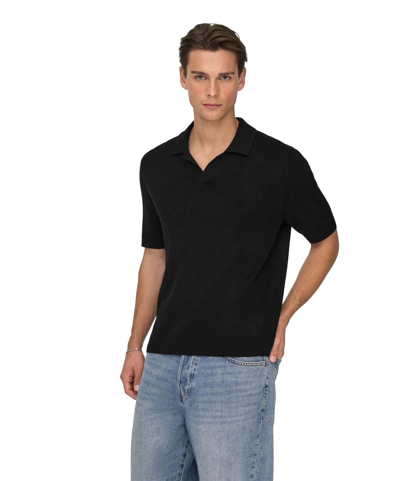 Travis Reg 12 Ss Mel Knit - Black - Image 4