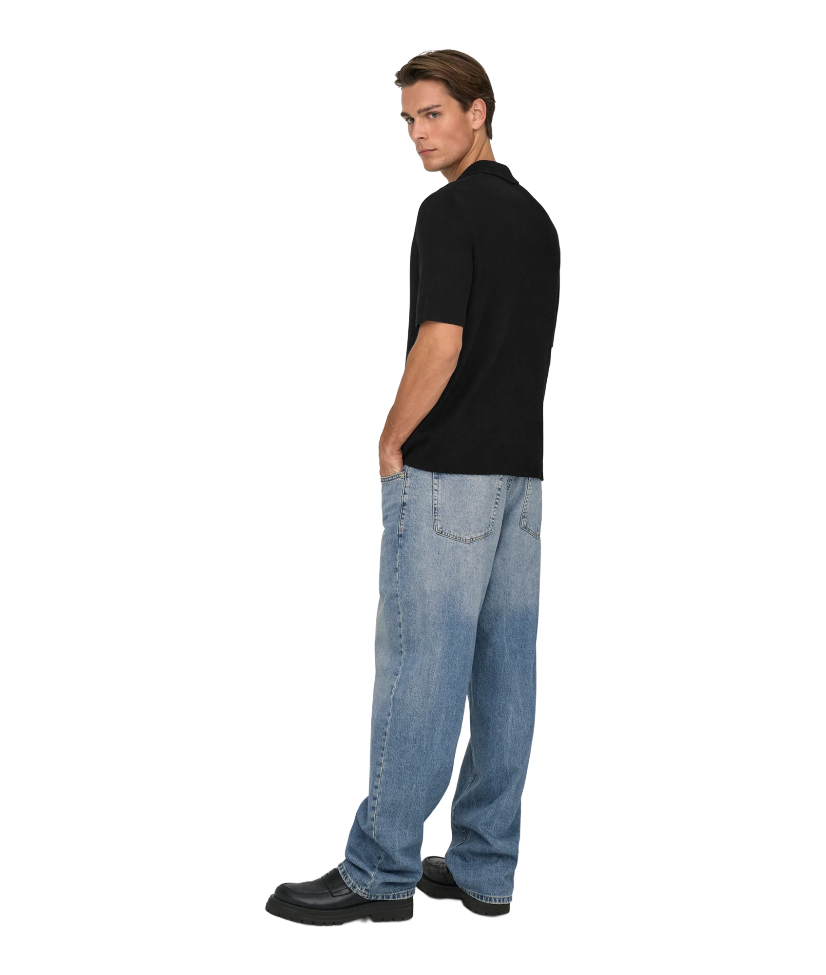 Travis Reg 12 Ss Mel Knit - Black - Image 6
