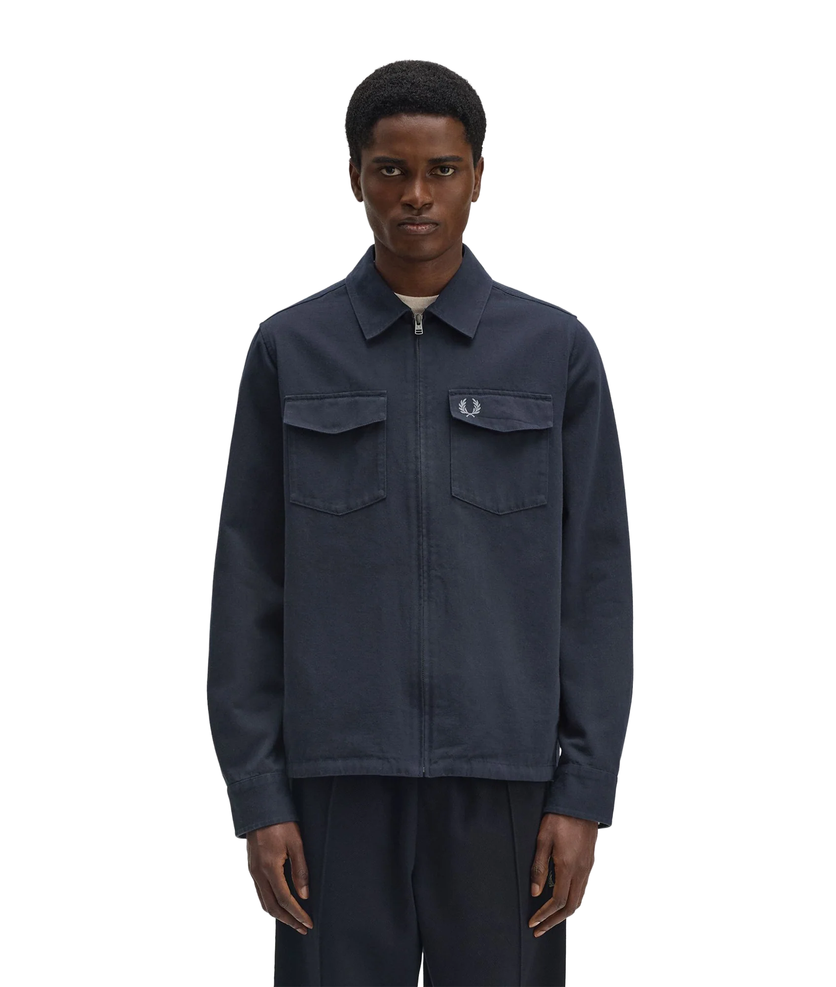 Twill Zip Through Overshirt - Navy - Image 3