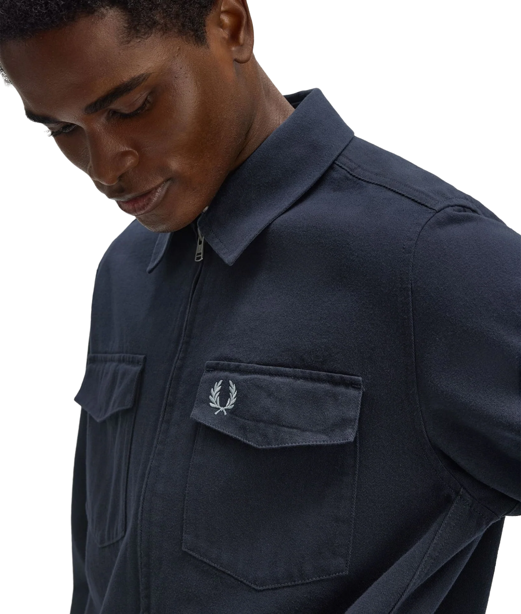Twill Zip Through Overshirt - Navy - Image 4