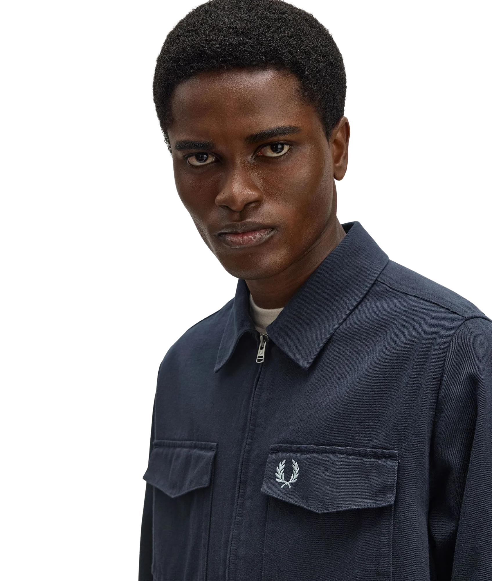 Twill Zip Through Overshirt - Navy - Image 5