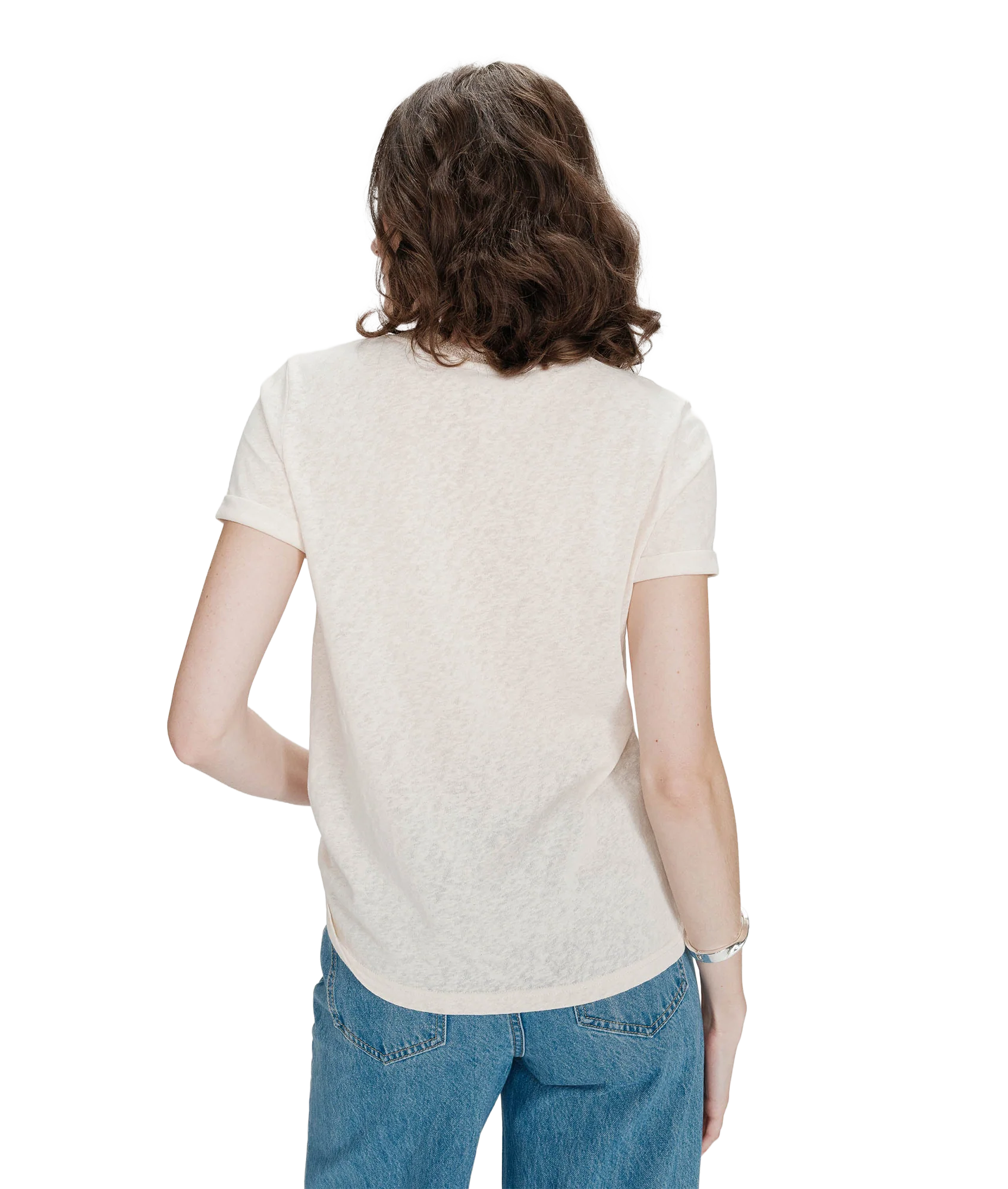 Vasco Lurex Trim V Neck Tee - Amande - Image 4