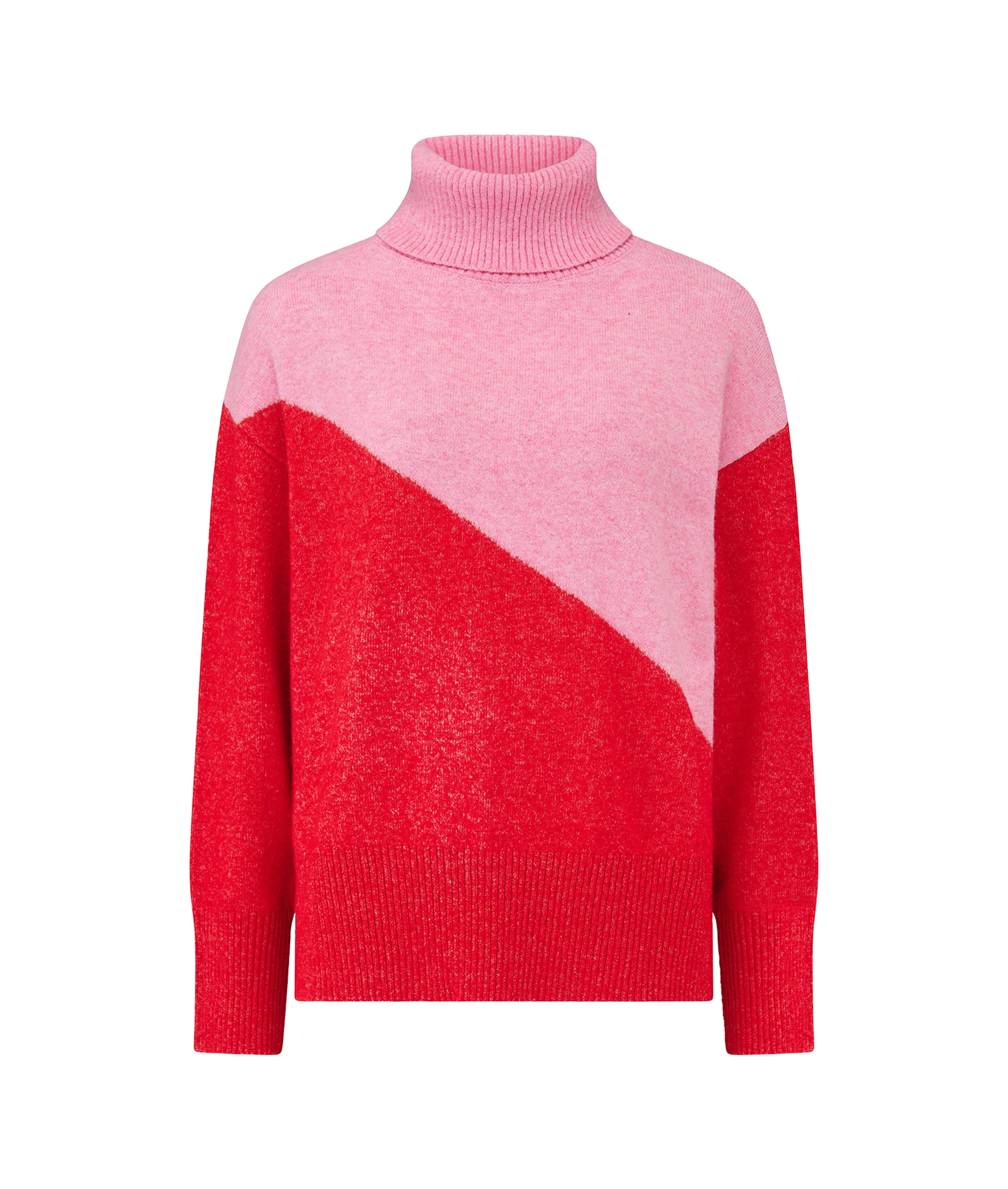 Winona Roll-Neck Jumper - Pink/Red/Colour Block
