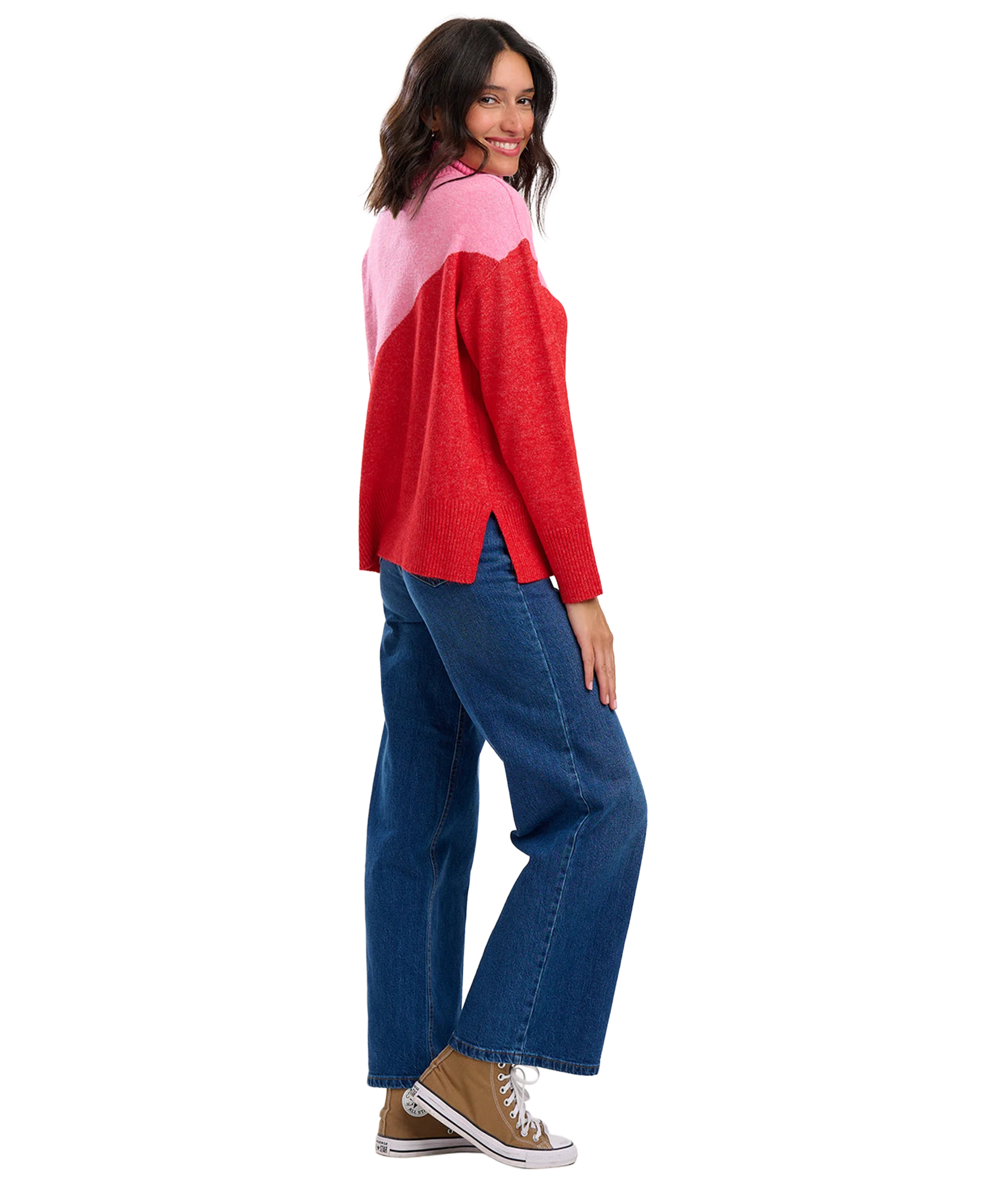 Winona Roll-Neck Jumper - Pink/Red/Colour Block - Image 3