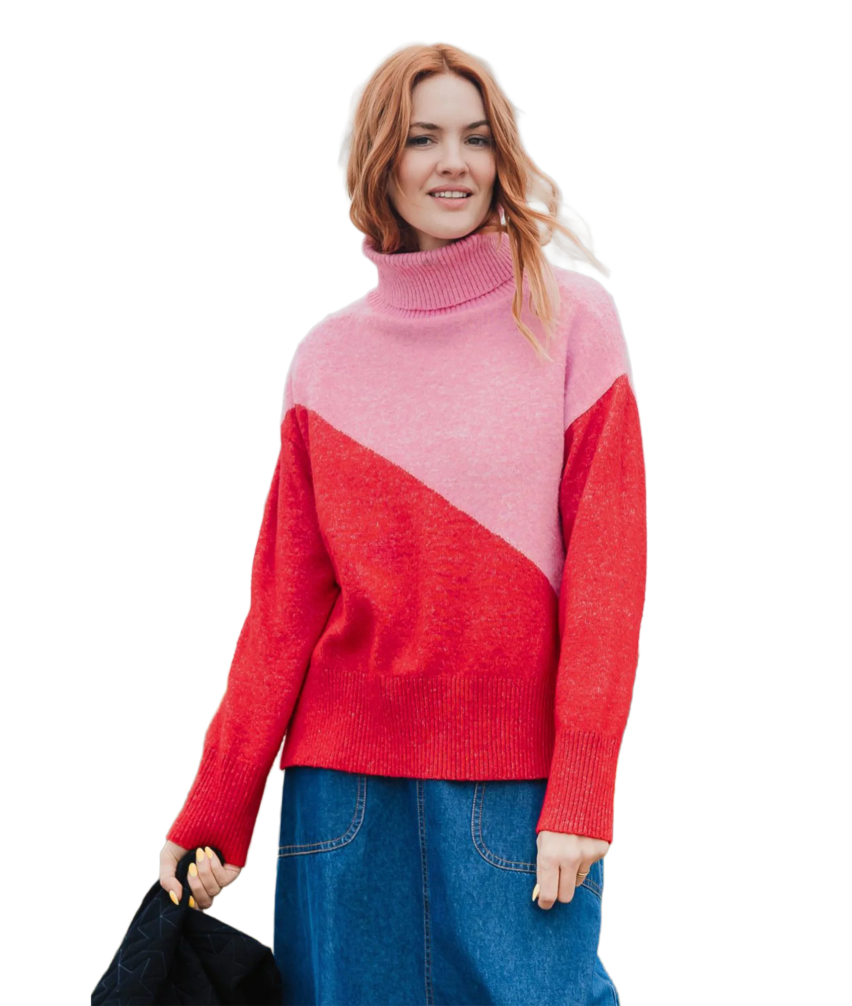 Winona Roll-Neck Jumper - Pink/Red/Colour Block - Image 4