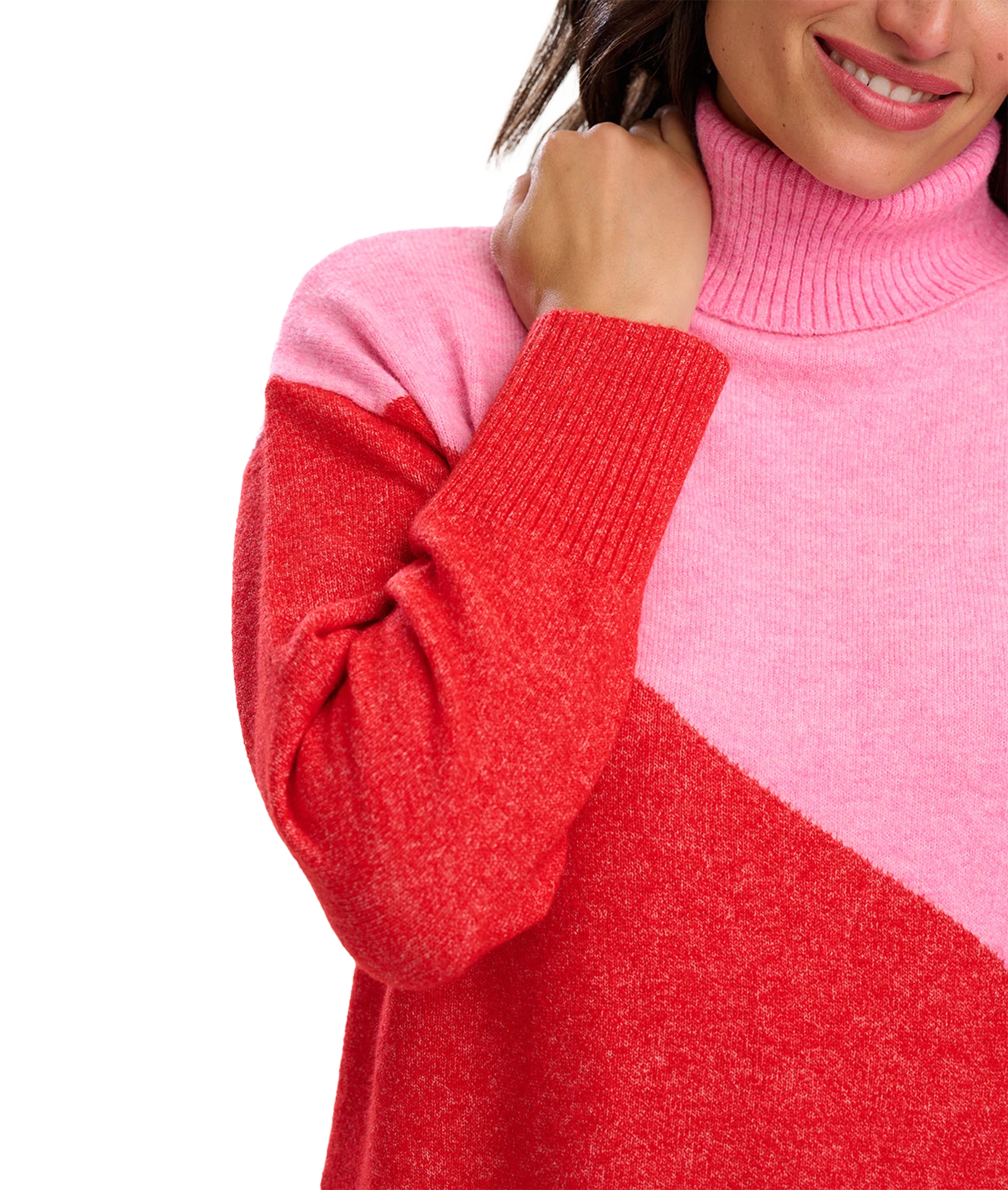 Winona Roll-Neck Jumper - Pink/Red/Colour Block - Image 5