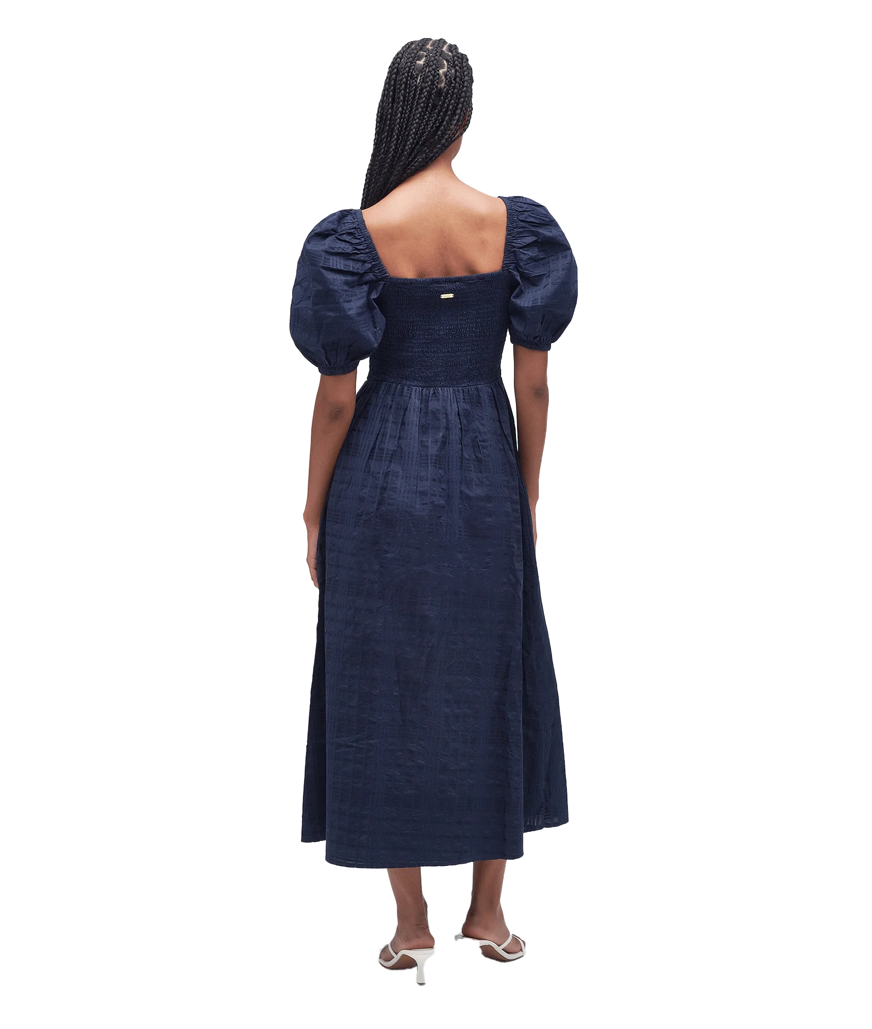 Macy Checked Cotton Midi Dress - Navy - Image 3