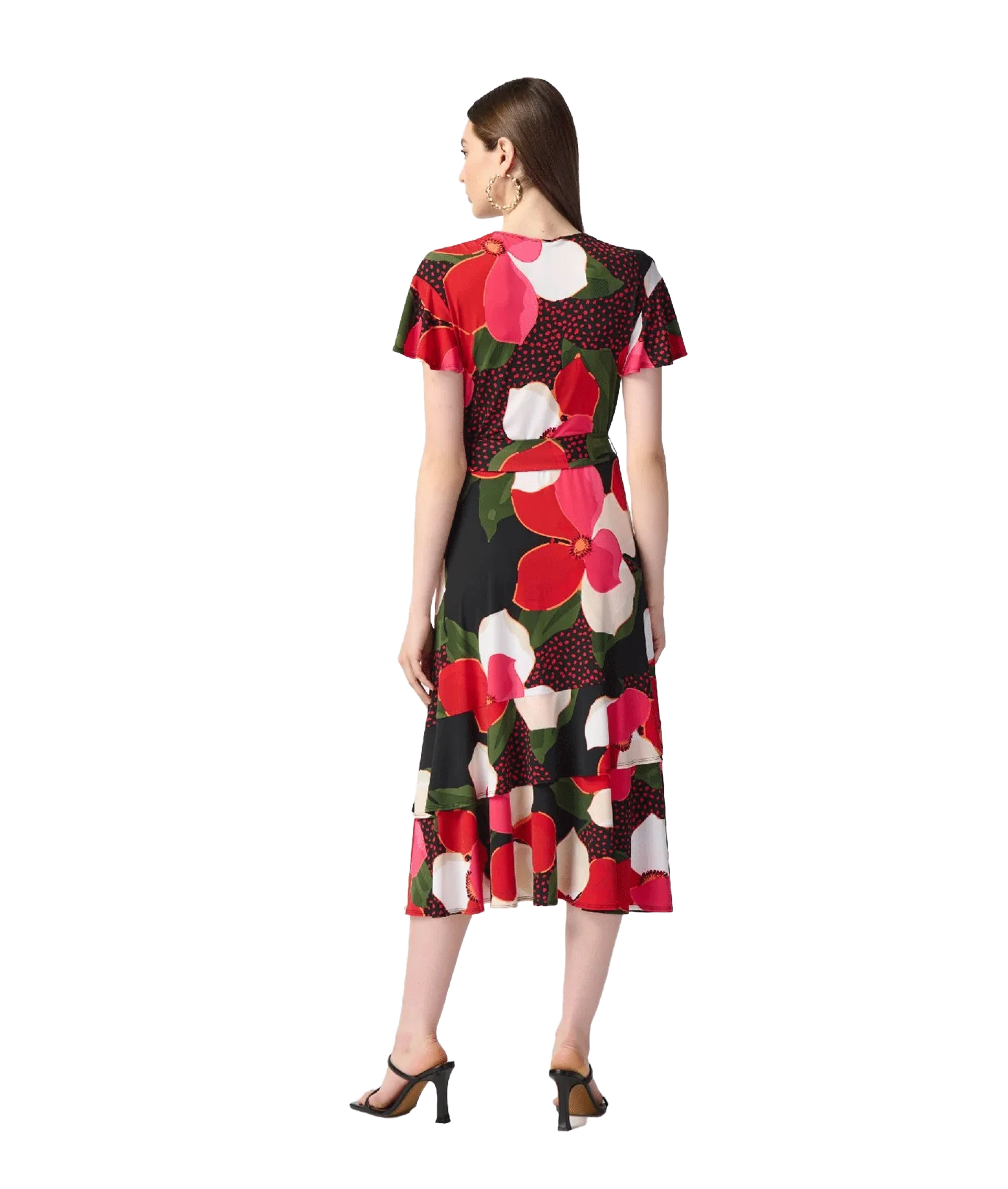 Floral Print Silky Knit Flowy Wrap Dress - Multi - Image 2