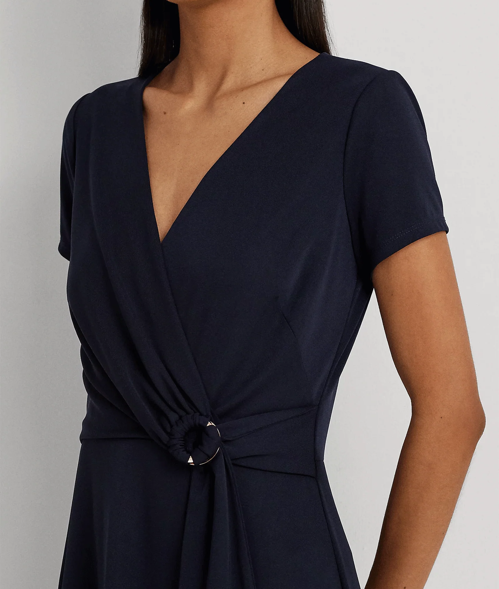 Surplice Jersey Dress - Navy - Image 4