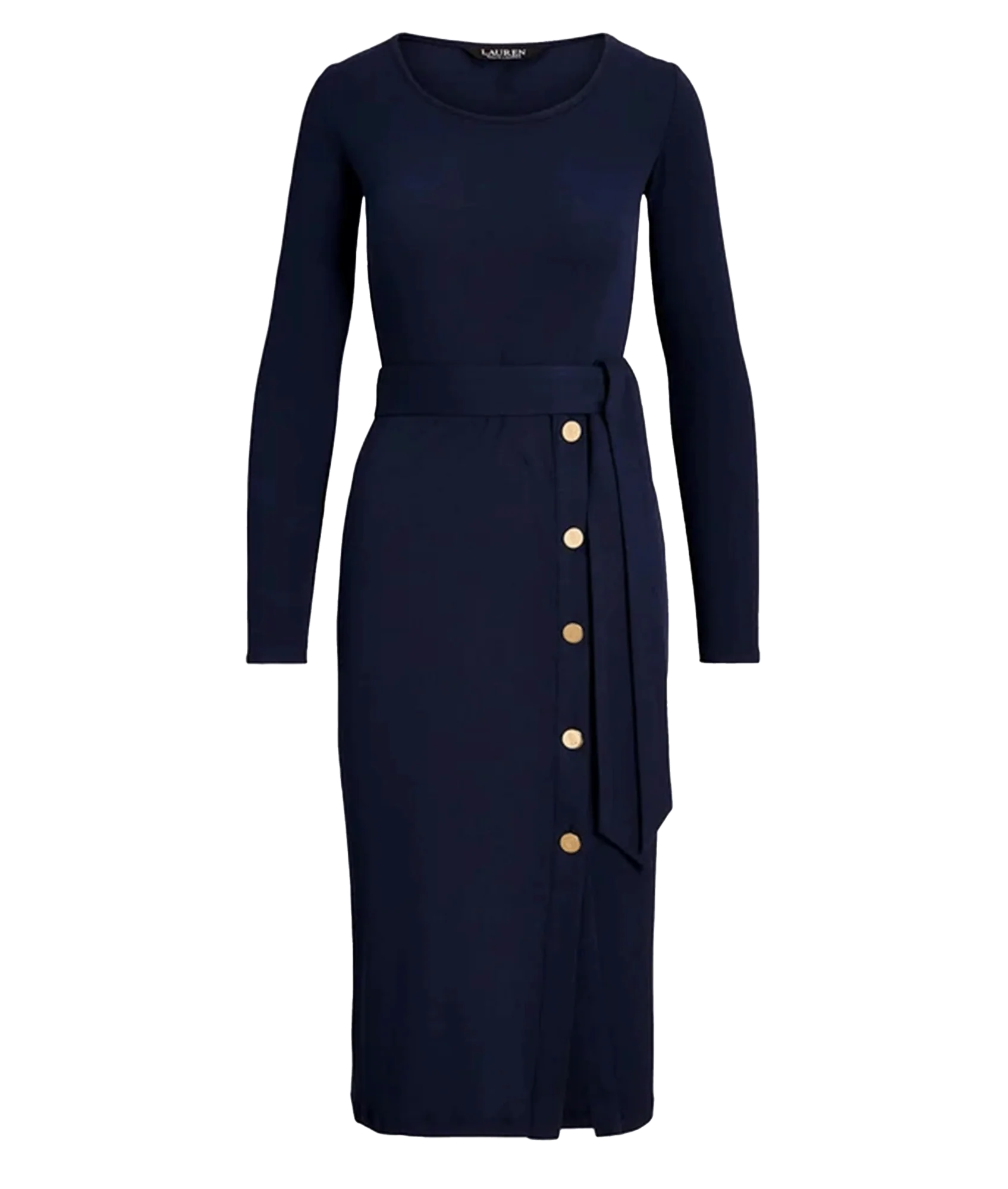 Belted Navy Rib-Knit Dress - Navy