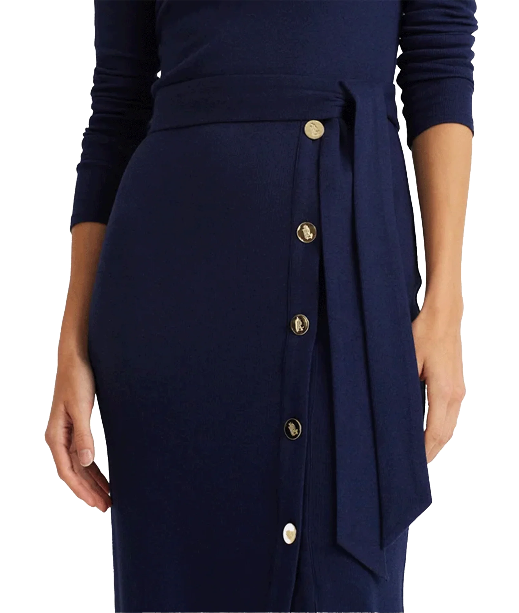 Belted Navy Rib-Knit Dress - Navy - Image 5