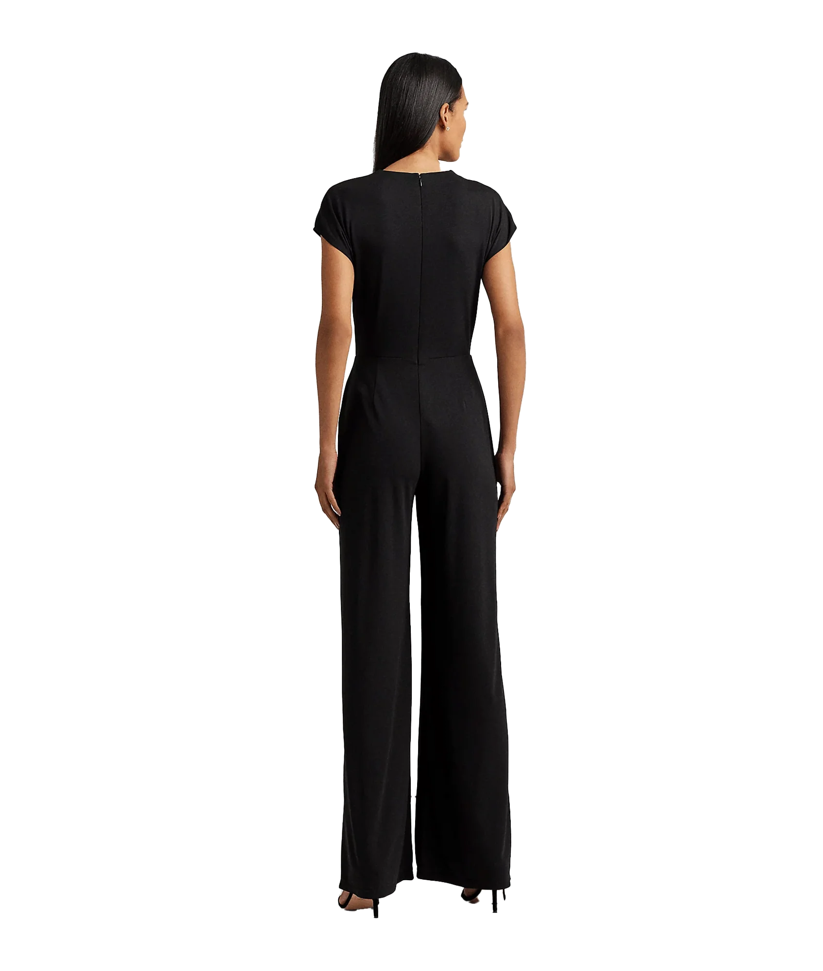 Tie-Front Jersey Wide-Leg Jumpsuit - Black - Image 3