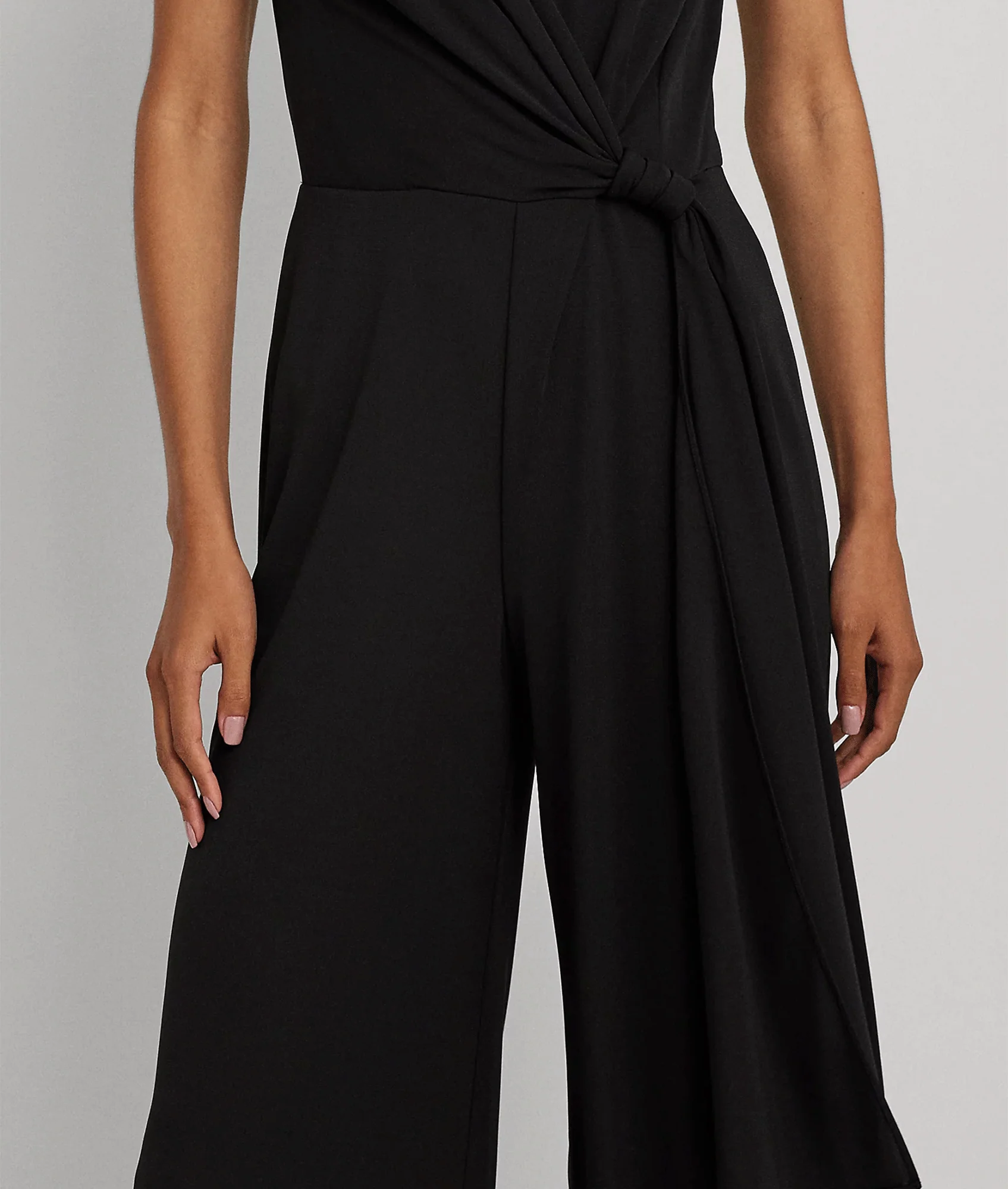 Tie-Front Jersey Wide-Leg Jumpsuit - Black - Image 4