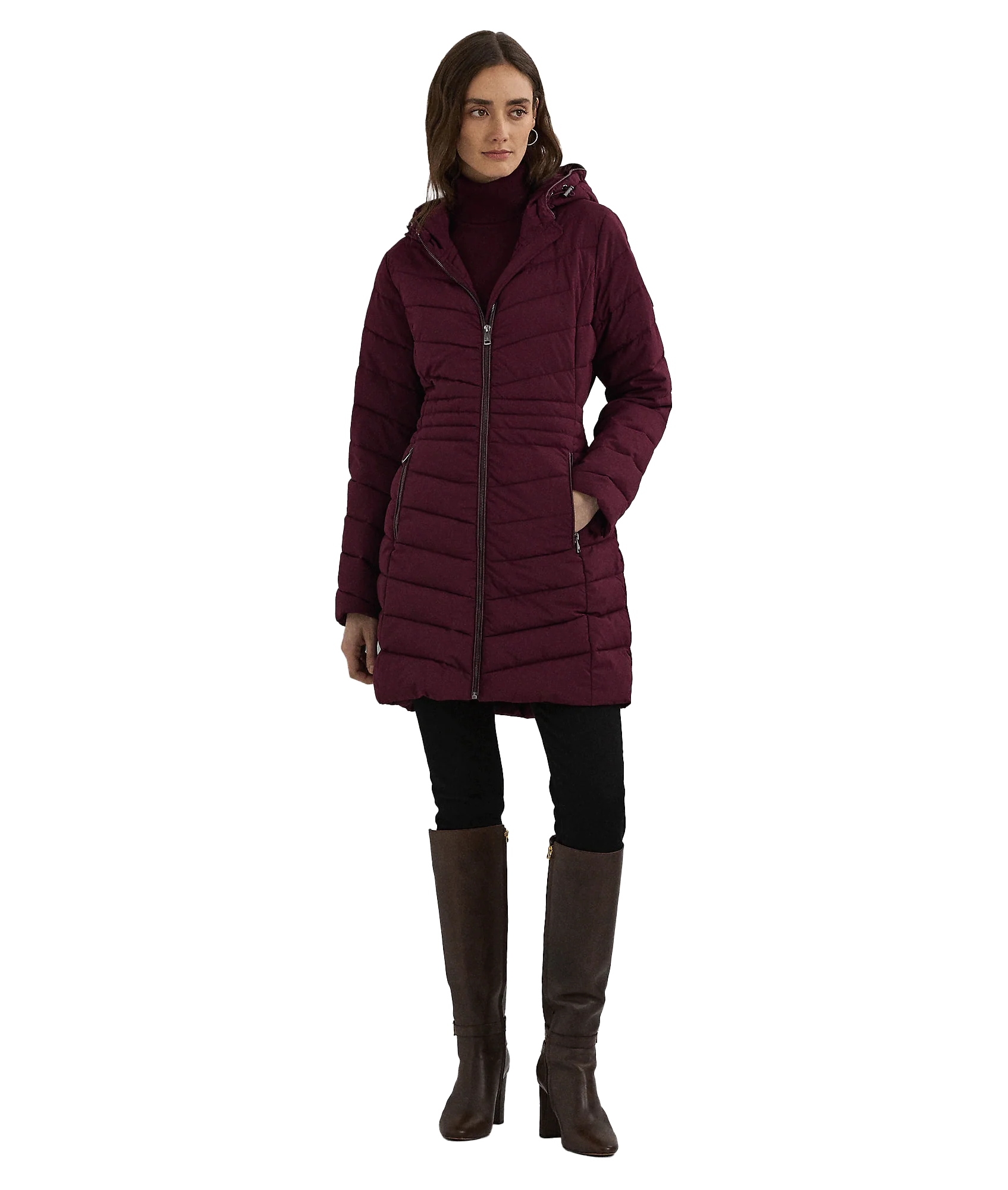 Chevron-quilted Hooded Jacket - Red - Image 2