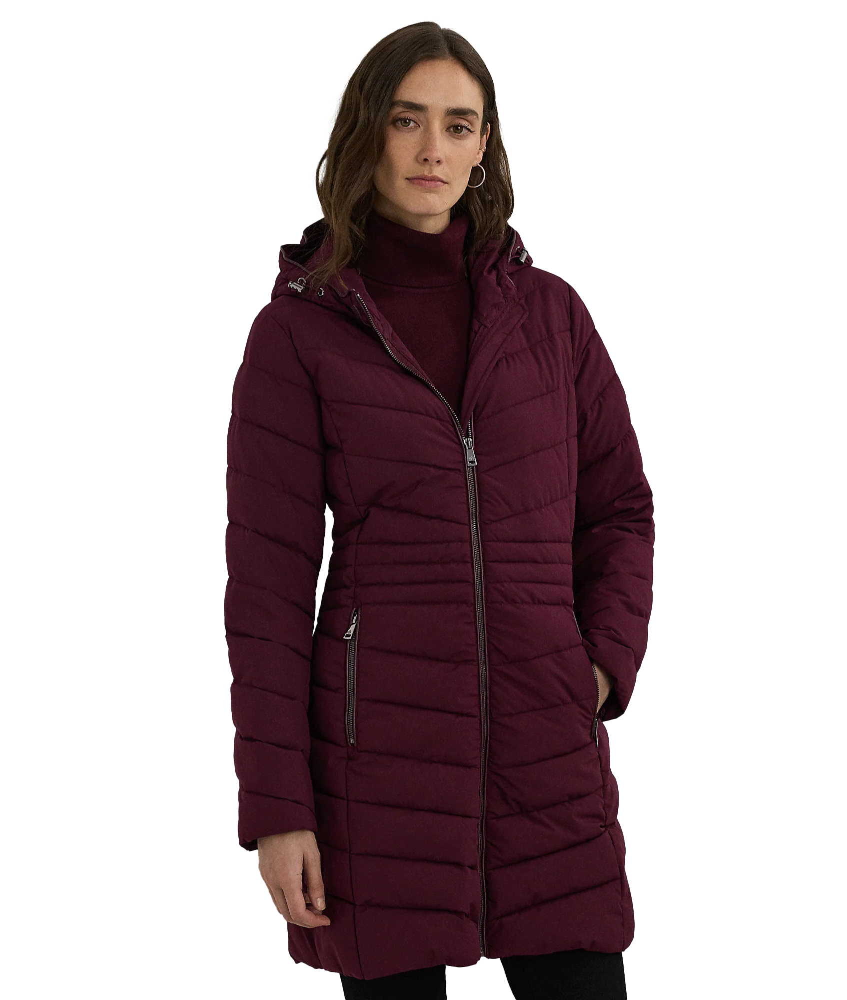 Chevron-quilted Hooded Jacket - Red - Image 3