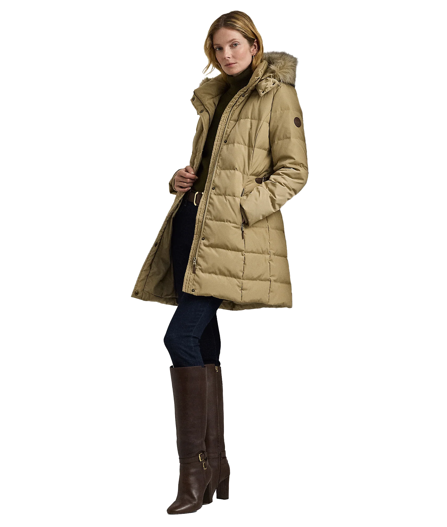 Faux-fur-trim Hooded Down Coat - Beige - Image 2