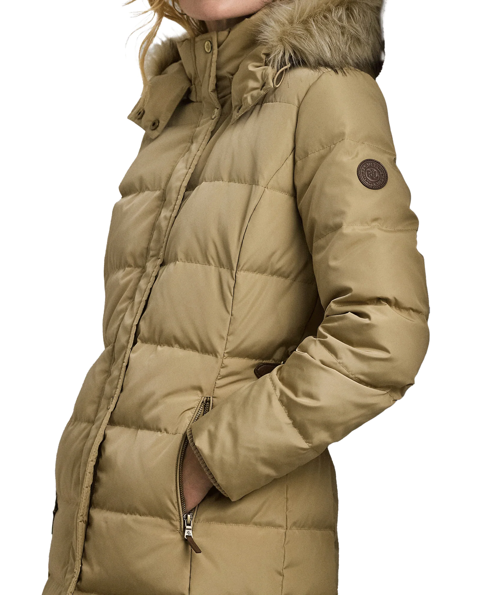 Faux-fur-trim Hooded Down Coat - Beige - Image 6