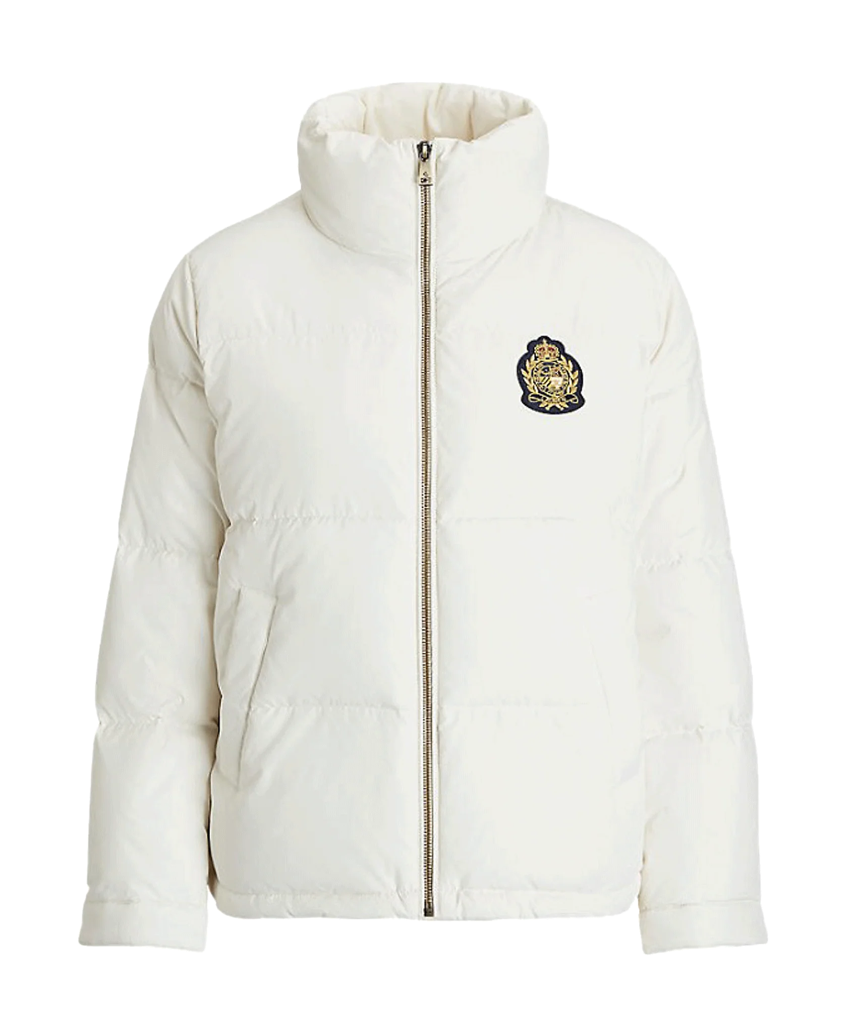Crest-patch Funnelneck Down Coat - Cream