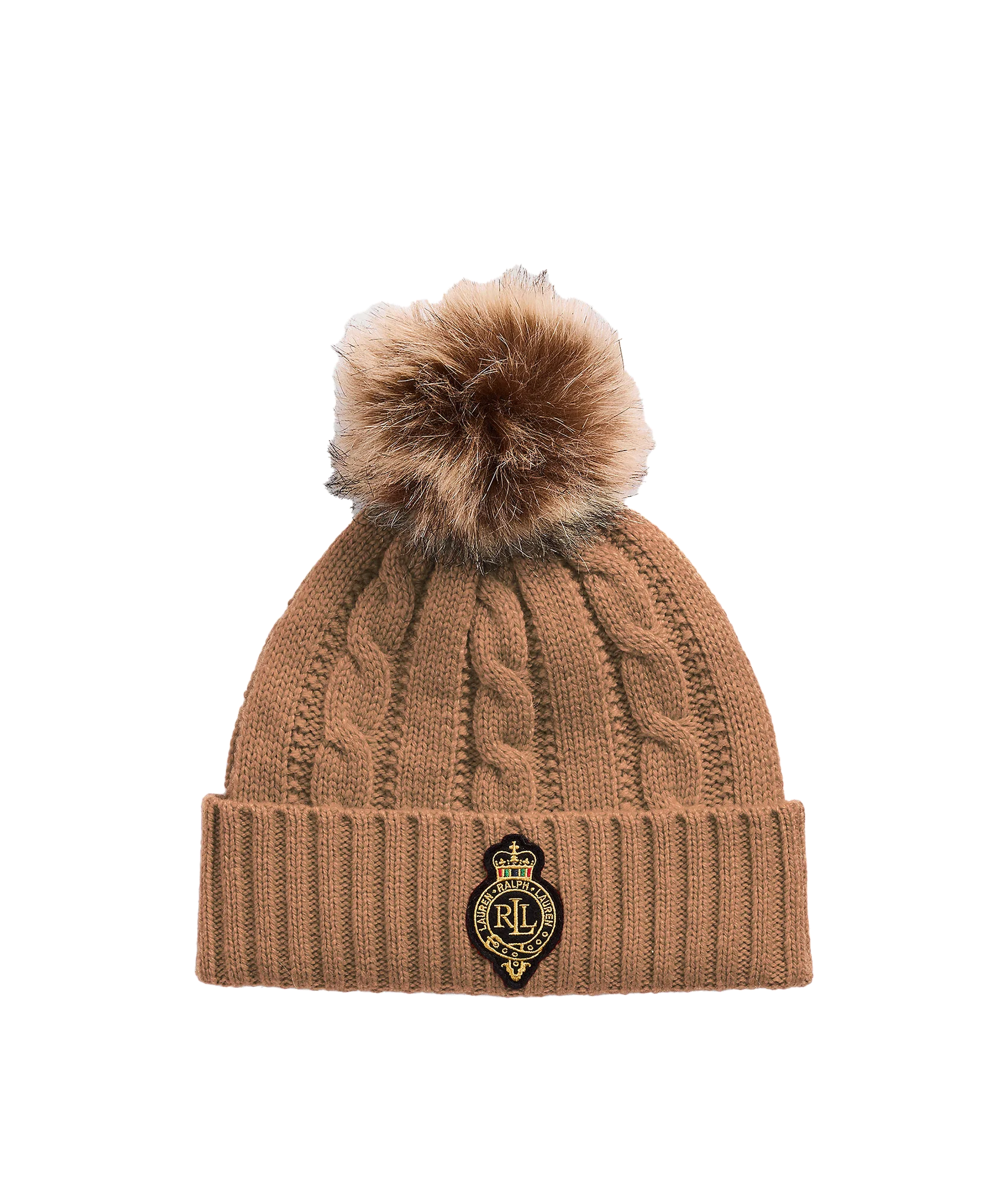 Crest-patch Pom-pom Cable-knit Beanie - Brown