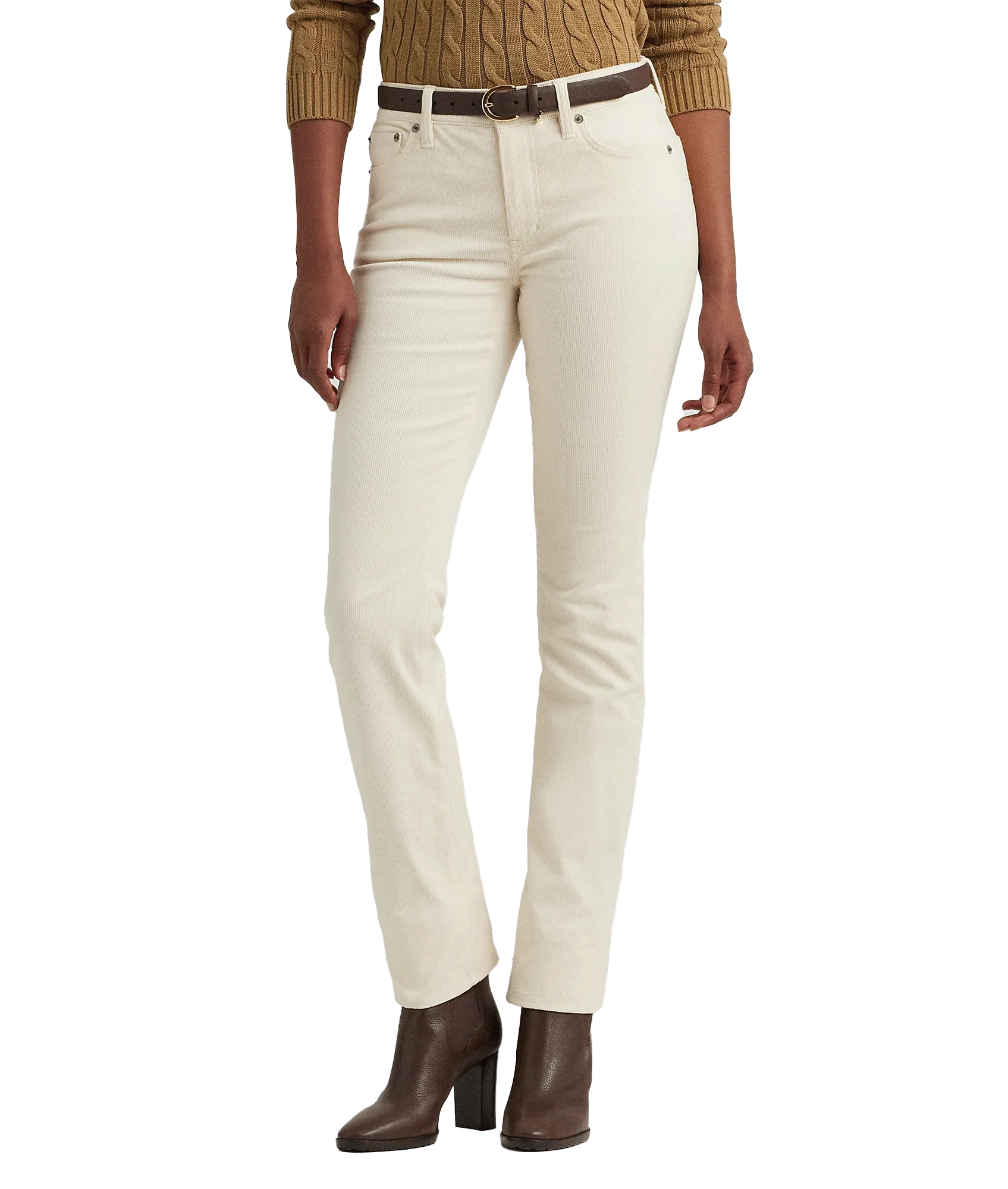 Stretch Corduroy Mid-rise Straight Pant - Cream - Image 3