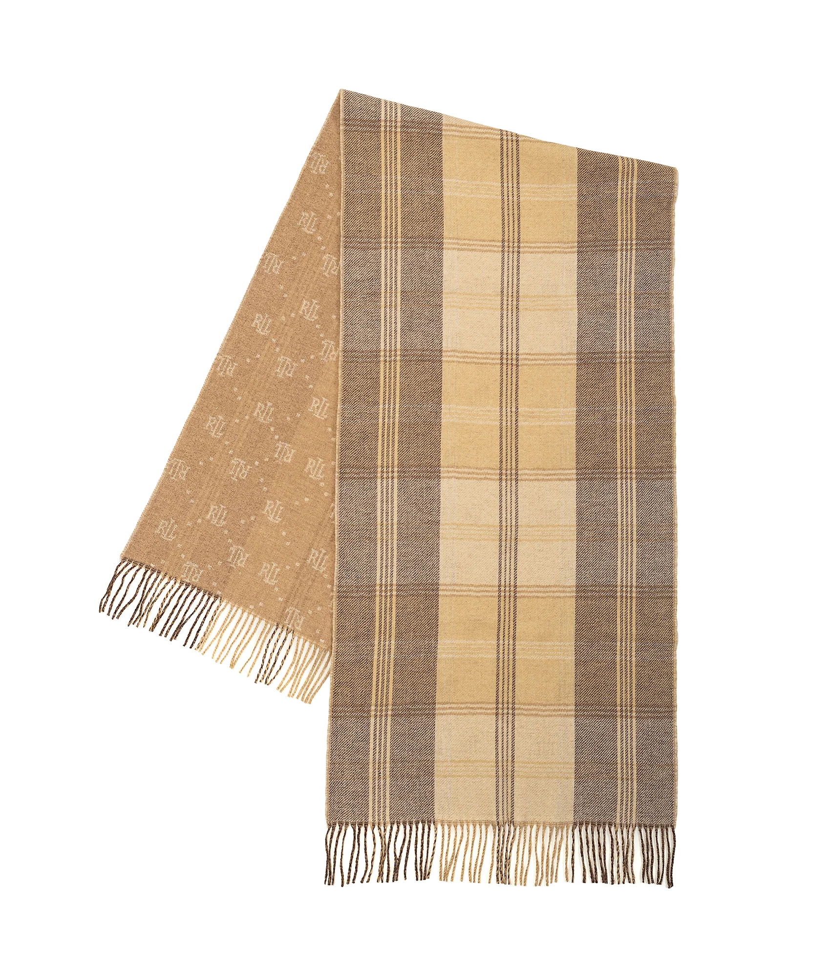 Plaid & Logo-motif Reversible Scarf - Brown - Image 4