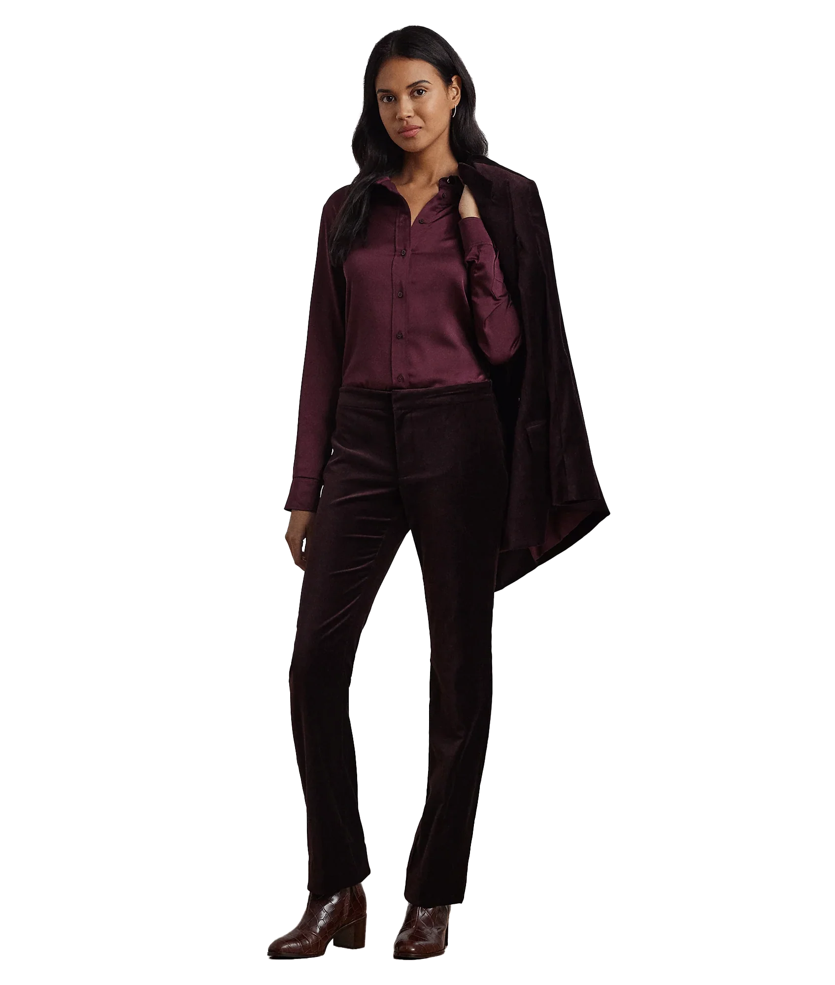 Classic Fit Satin Charmeuse Shirt - Red - Image 3