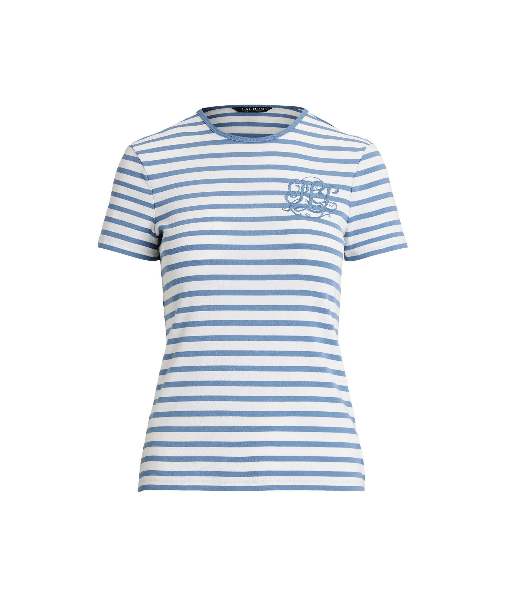 Striped Stretch Cotton Crewneck Tee - Blue