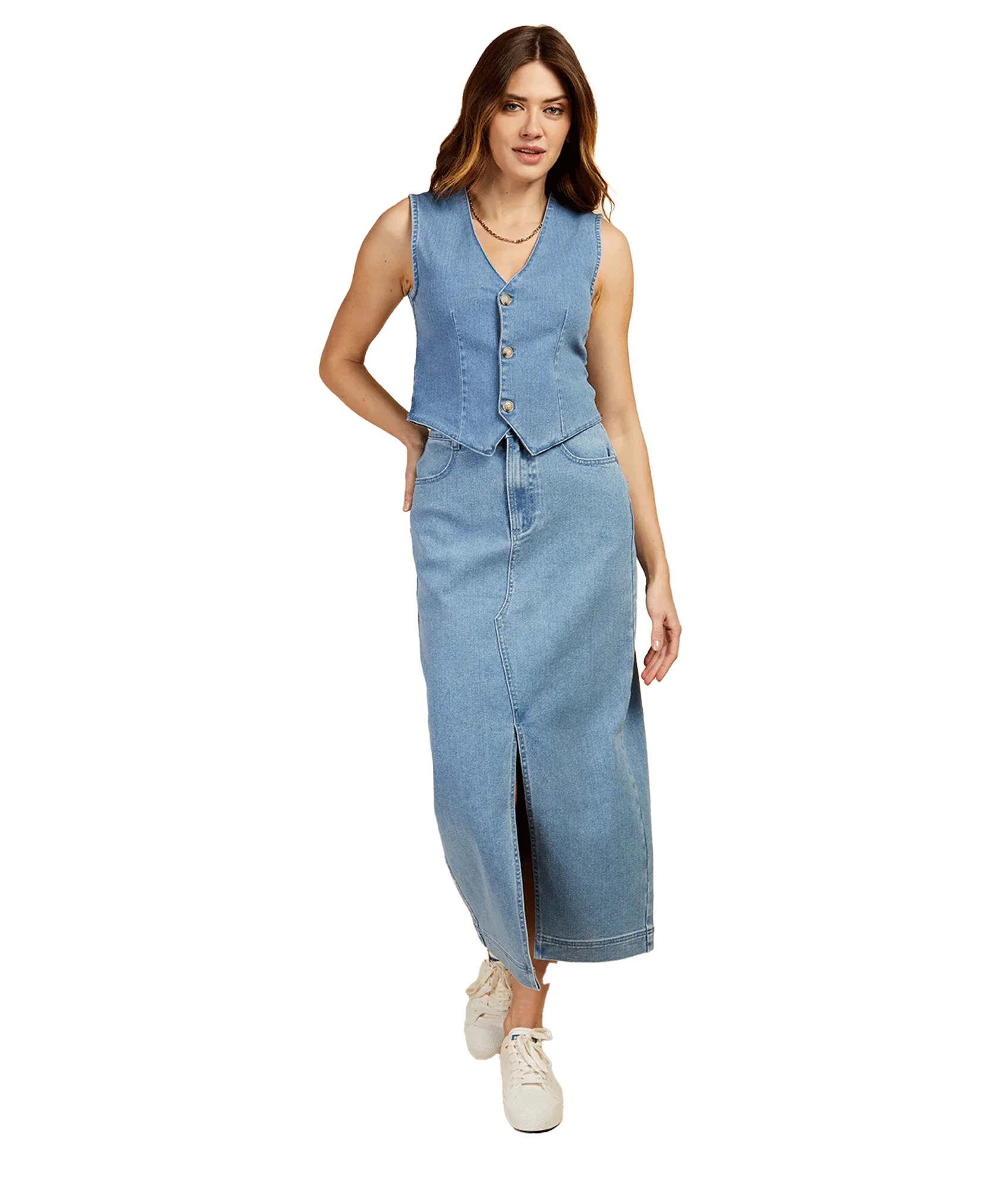 Vogue Williams Denim Midaxi Skirt - Blue - Image 4