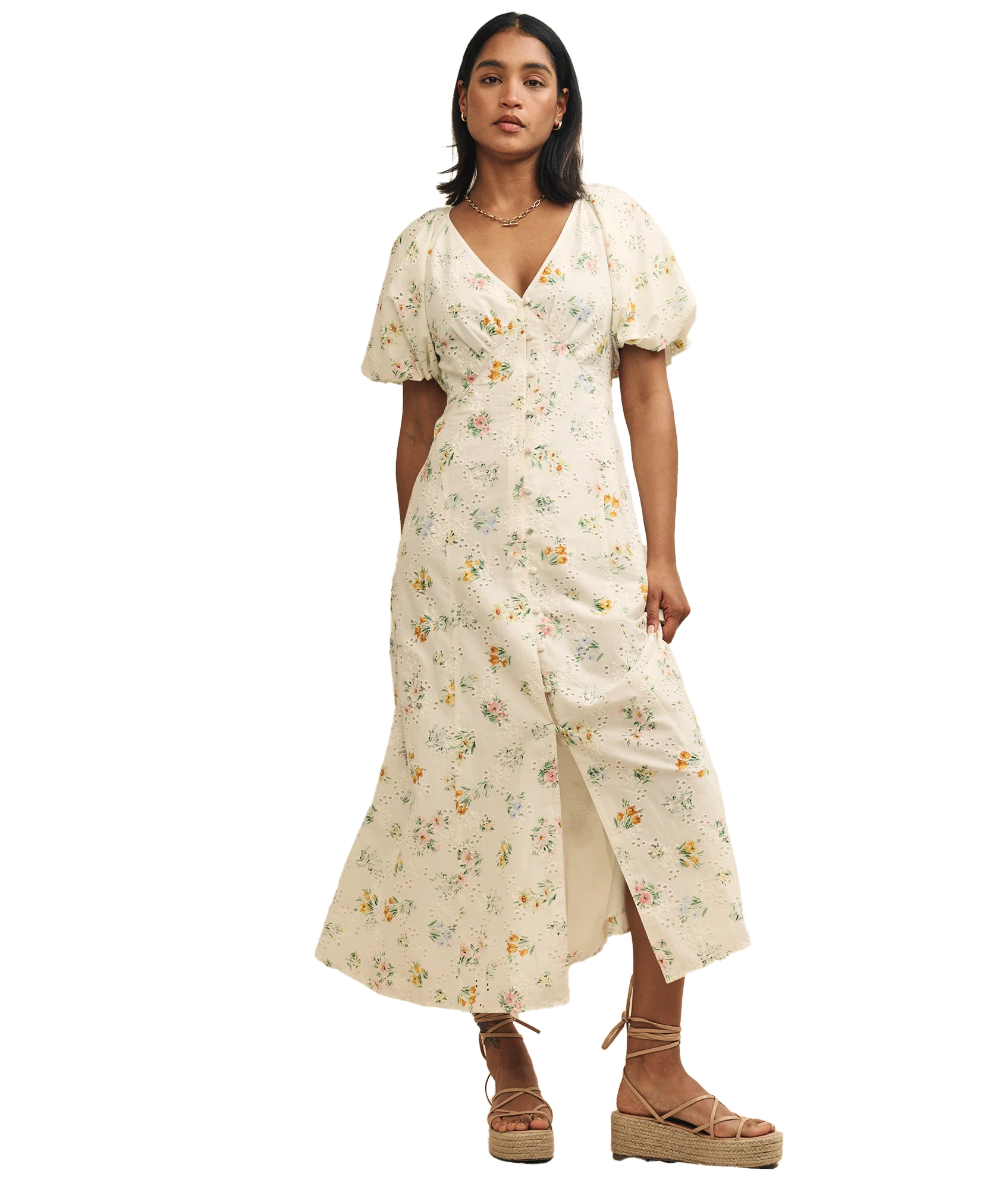 Floral Broderie Lennox Midi Dress - Multi