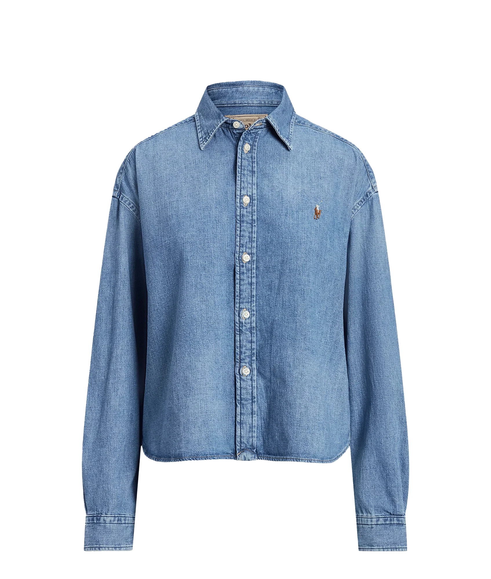 Cropped Boxy Denim Shirt - Blue