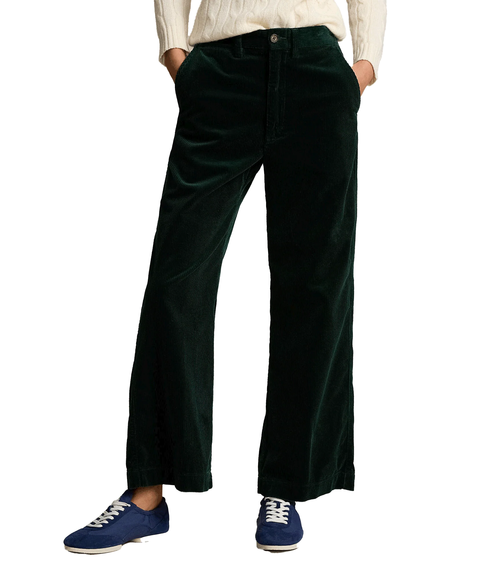 Corduroy Wide-leg Cropped Pant - Green - Image 3
