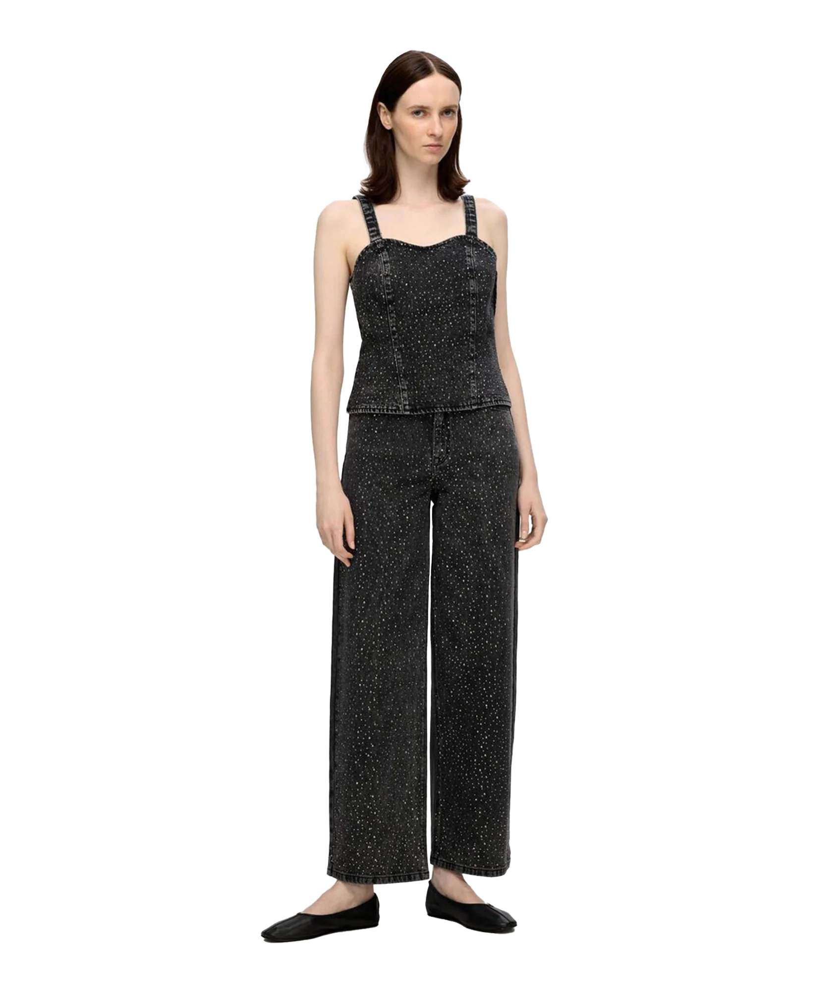 Rhinestone Wide Fit Jeans - Black - Image 3