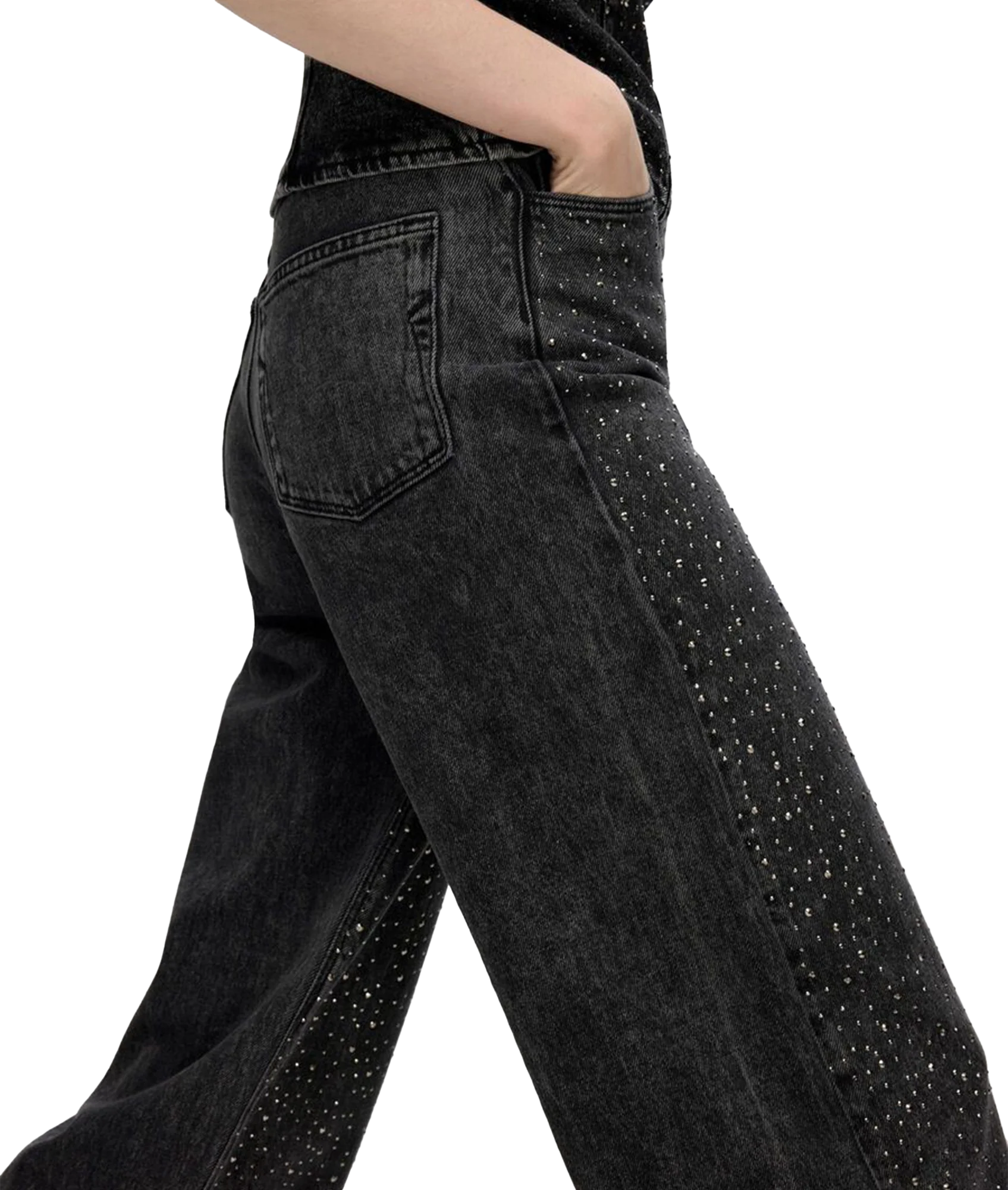 Rhinestone Wide Fit Jeans - Black - Image 5