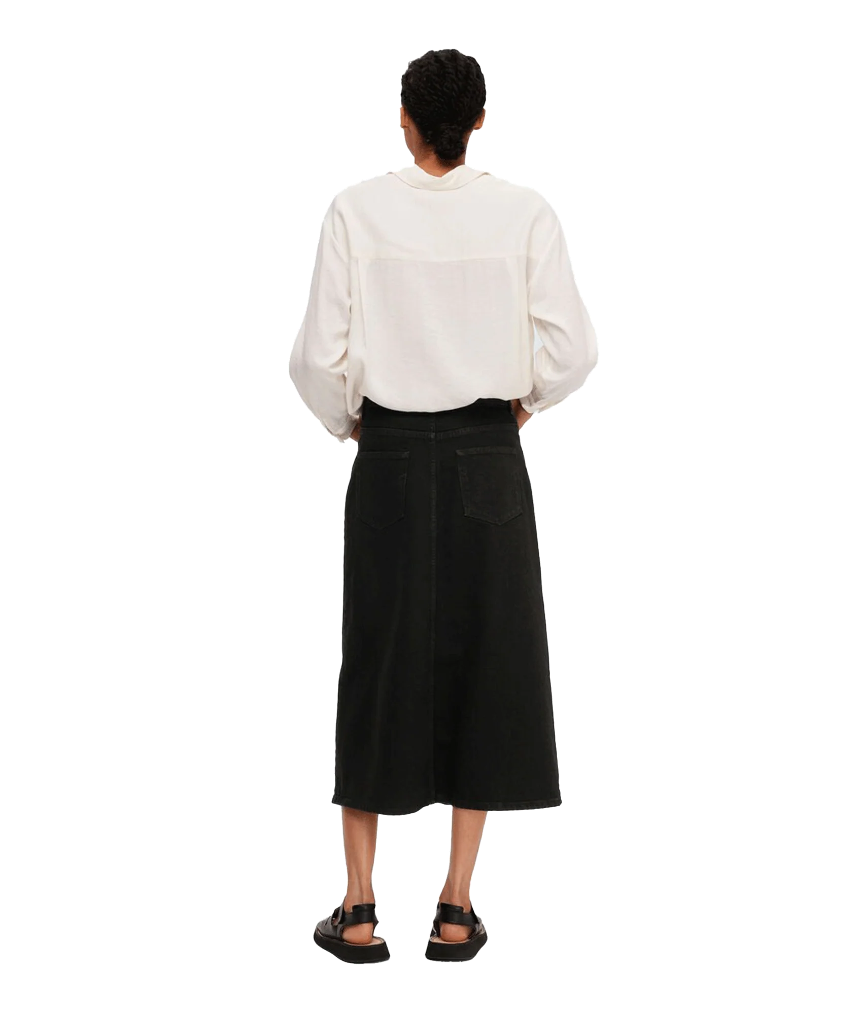 Black Denim Midi Skirt - Black - Image 3