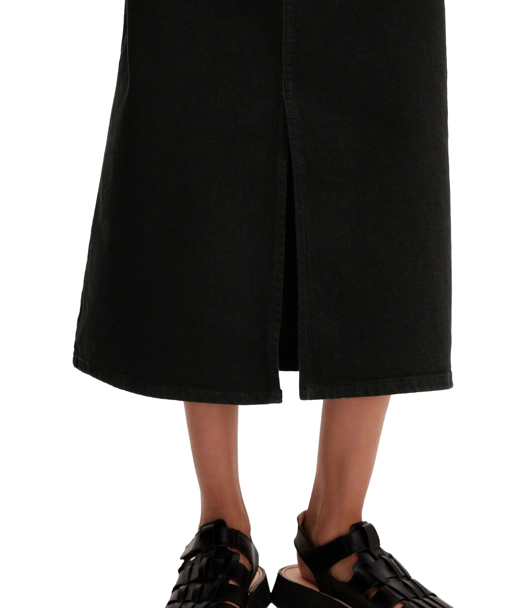 Black Denim Midi Skirt - Black - Image 6