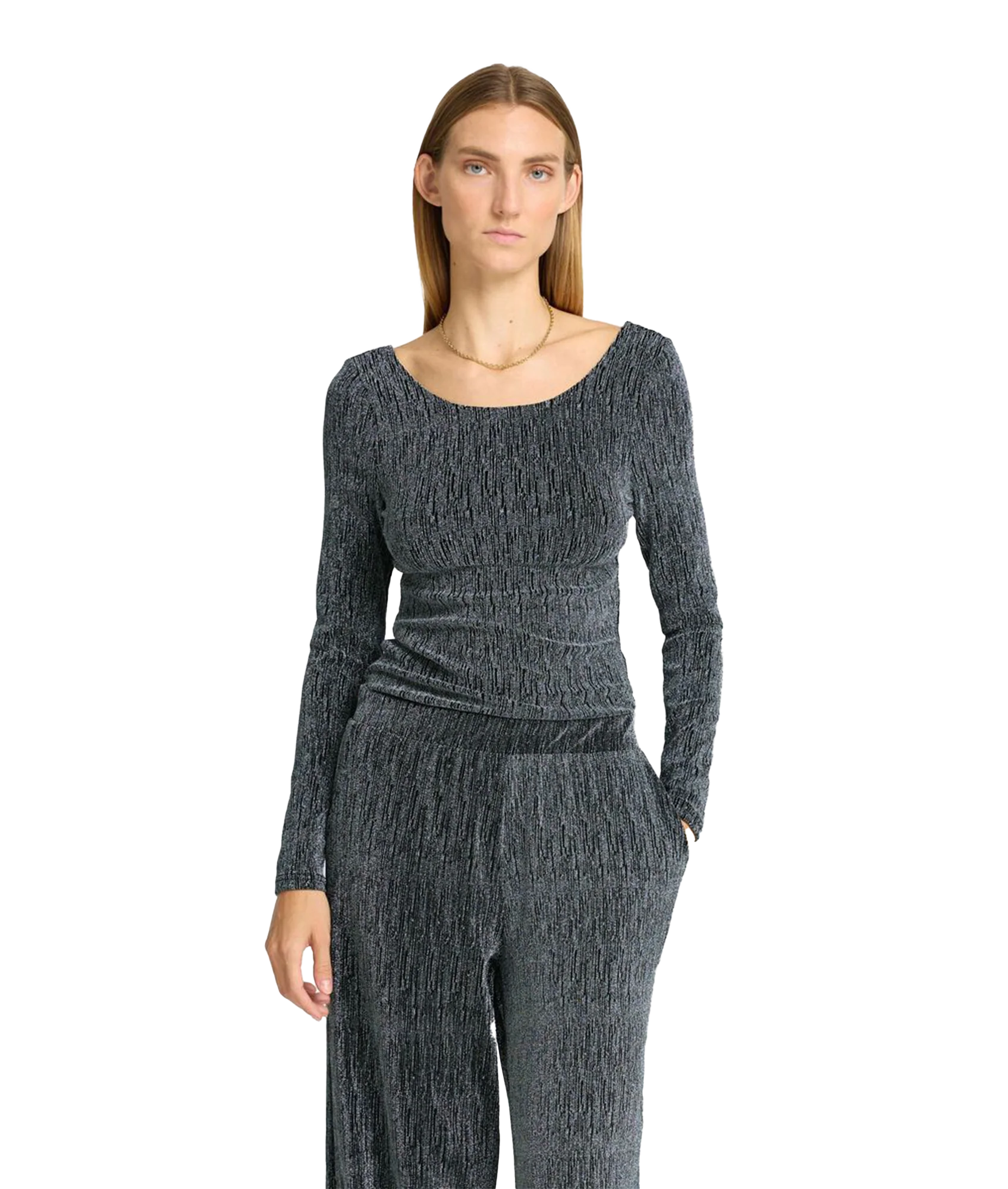 Glittery Long Sleeved Top - Silver - Image 2