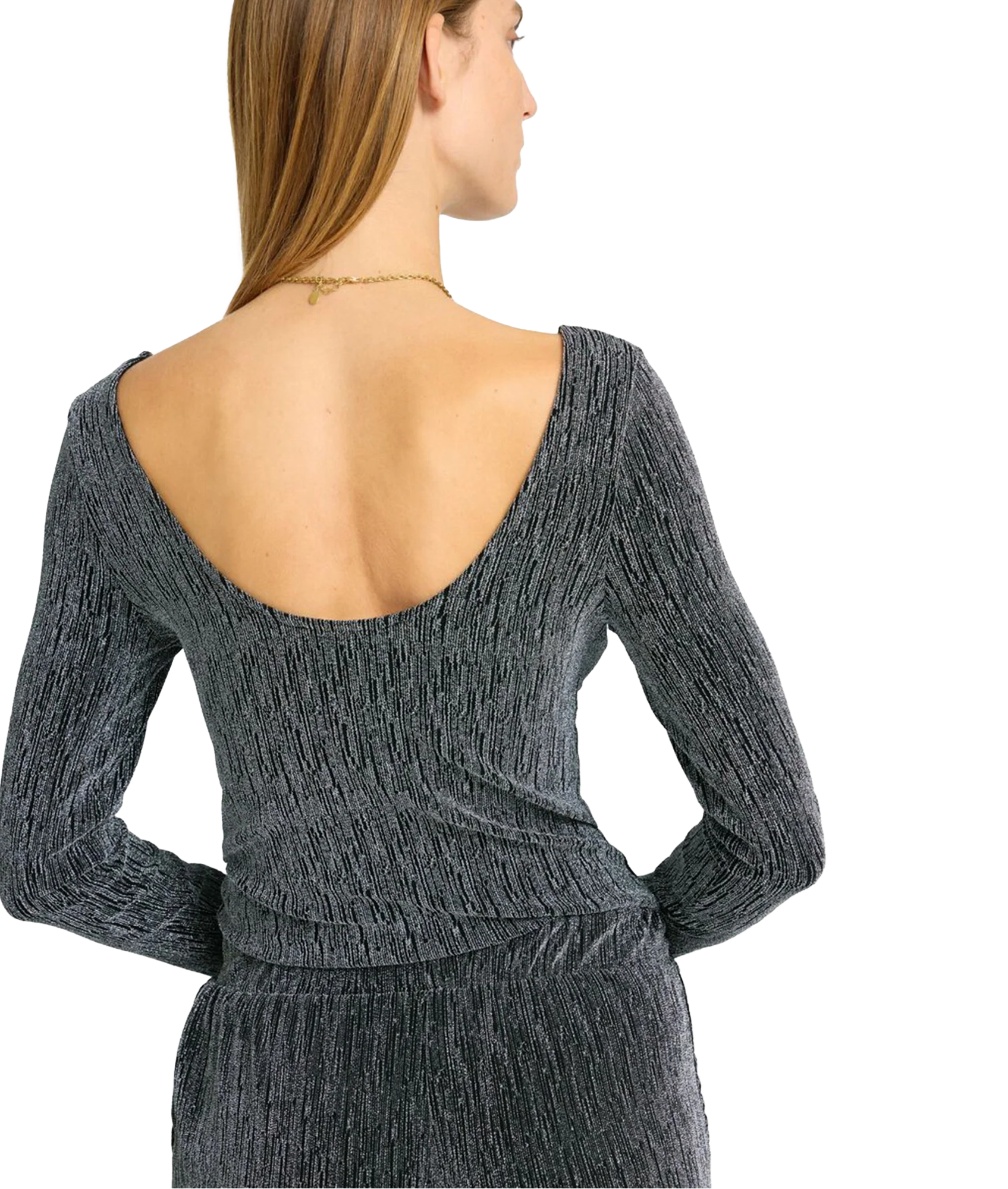 Glittery Long Sleeved Top - Silver - Image 5