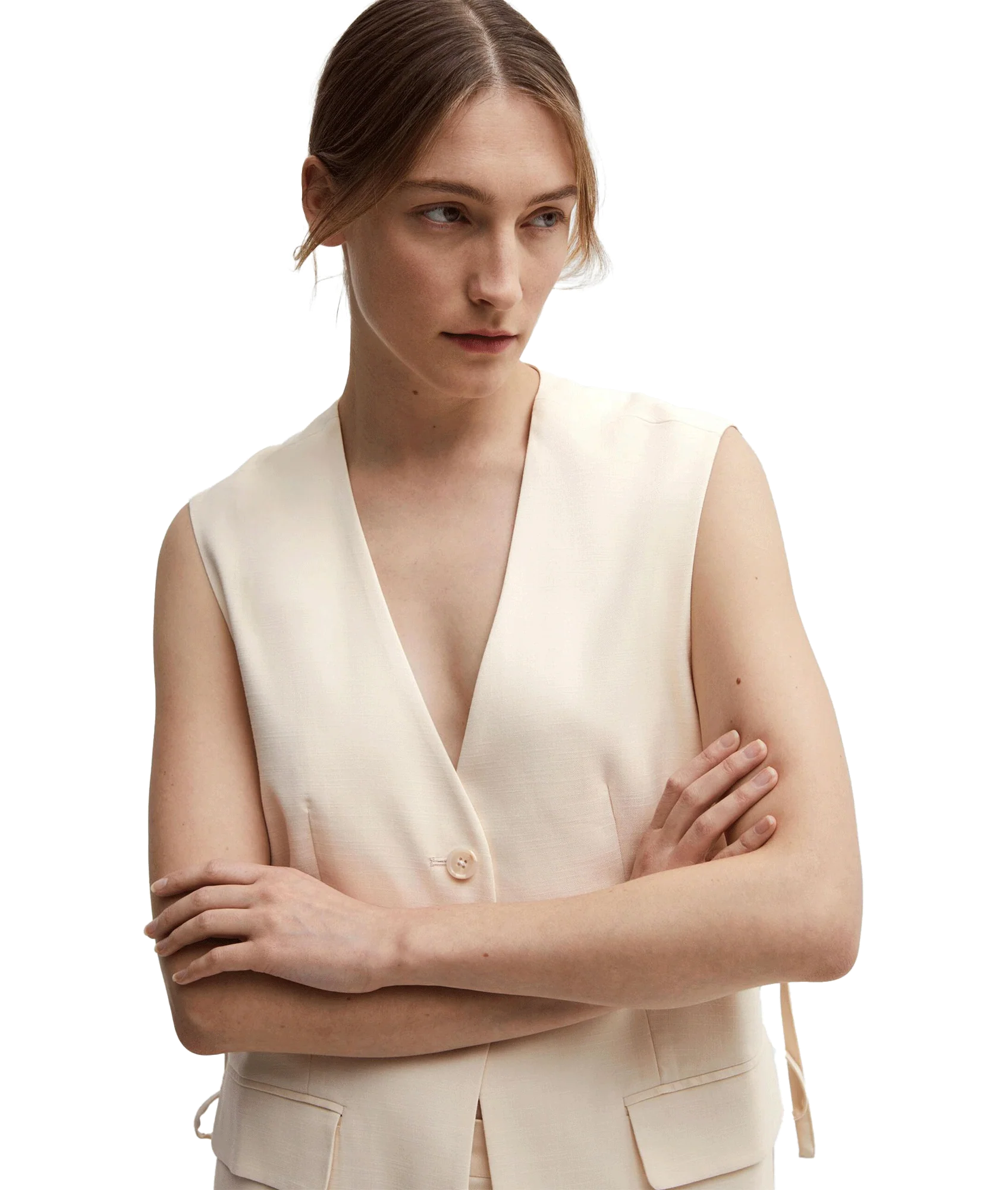 Long Oversized Waistcoat - Beige - Image 2