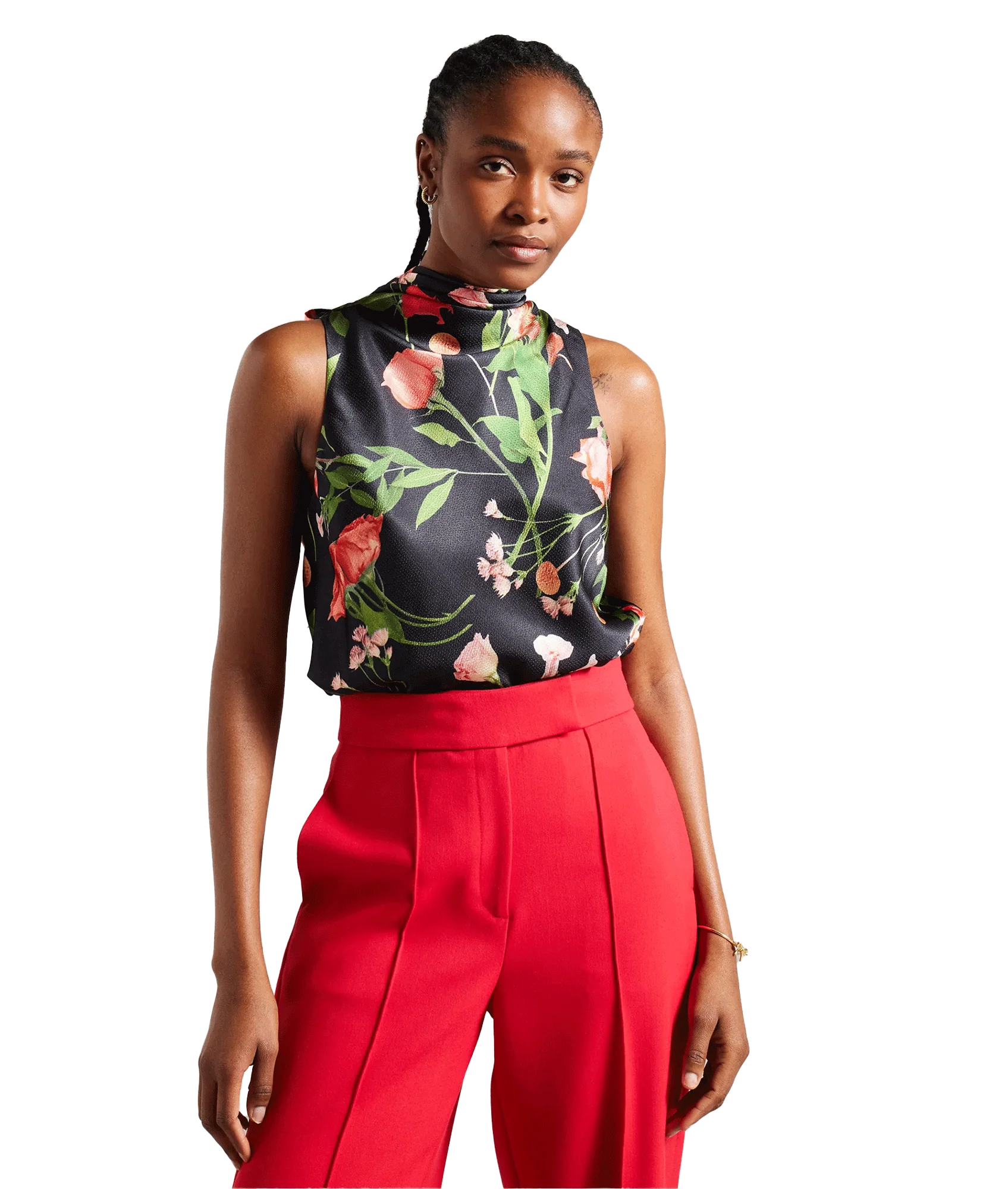 Cowl Neck Sleeveless Top - Black - Image 2