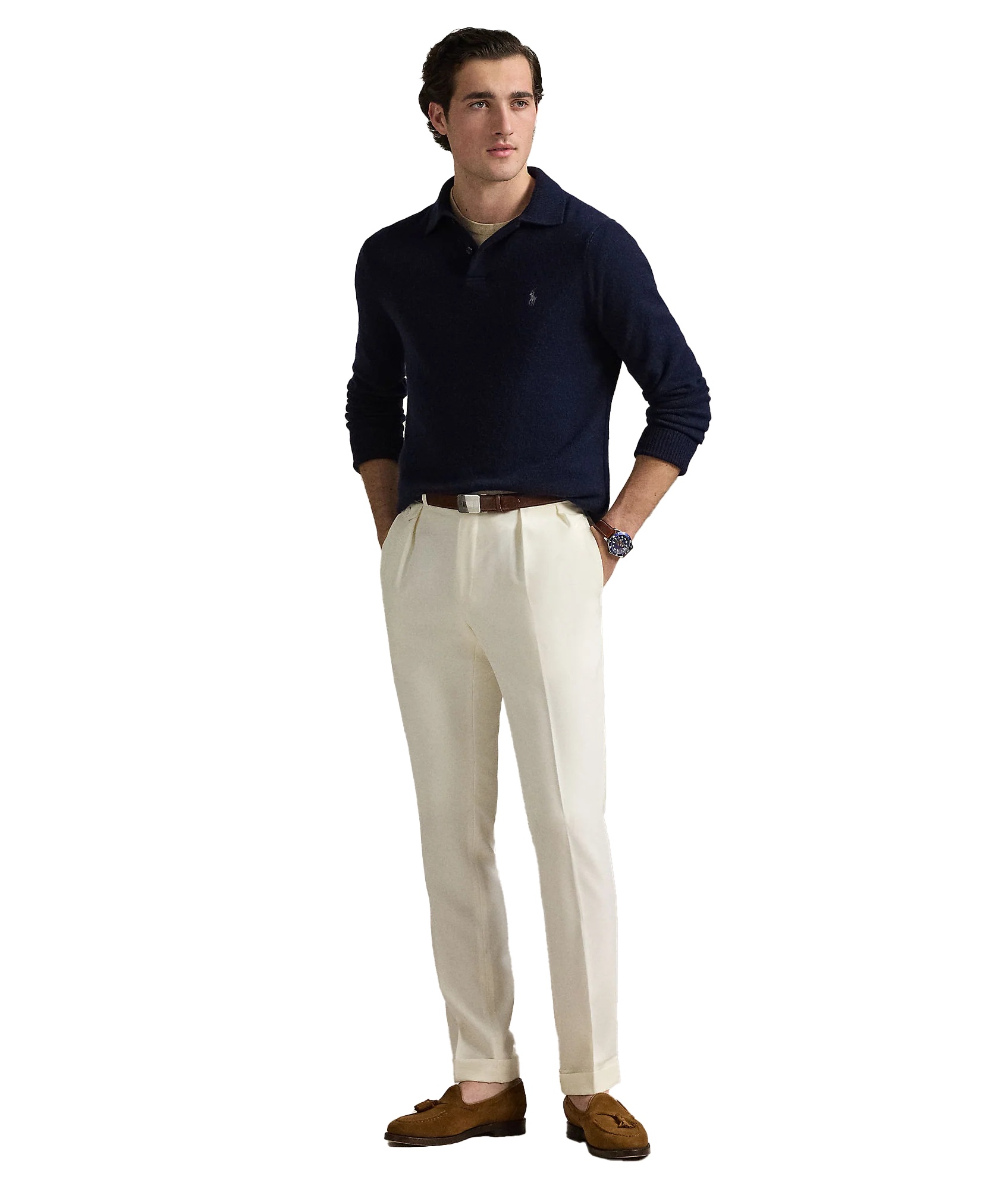 Wool-Cotton Crewneck Sweater - Navy - Image 3